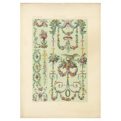 French Rococo Floral Garland Design/One - Ornement français du XVIIIe siècle avec colombes, 1869