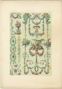 French Rococo Floral Garland Design/One - Ornement français du XVIIIe siècle avec colombes, 1869