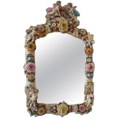 Rococo Flower and Angels Porcelain Wall Mirror, Thuringia, Late 19th Century