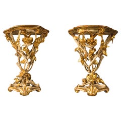 Rococo Gilded and Lacquered Italian Pair of Consoles 18th Century