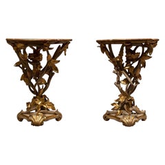 Rococo Gilded and Lacquered Italian Pair of Gueridon, Early 19th Century