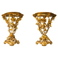 Antique Rococo Gilded and Lacquered Italian Pair of Gueridon