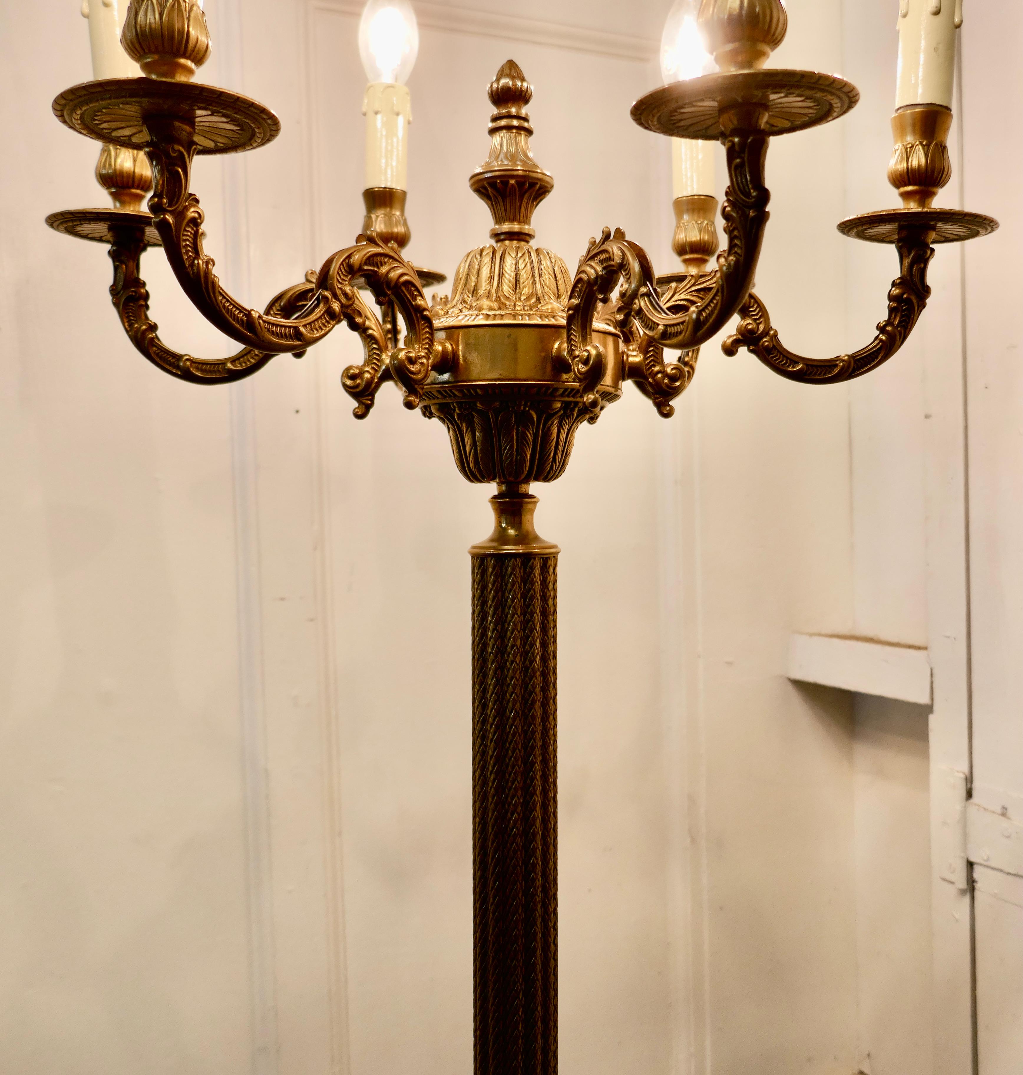 20th Century Rococo Gilt Brass Candelabra 6 Branch Floor Lamp, Standard Lamp