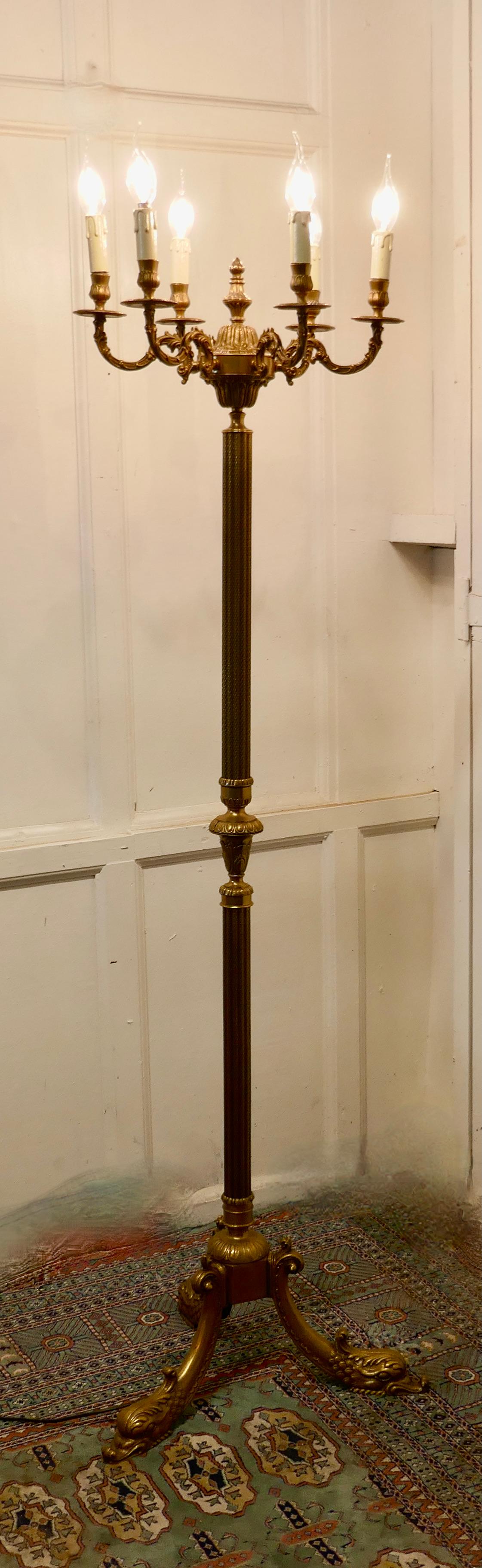 Rococo Gilt Brass Candelabra 6 Branch Floor Lamp, Standard Lamp 3