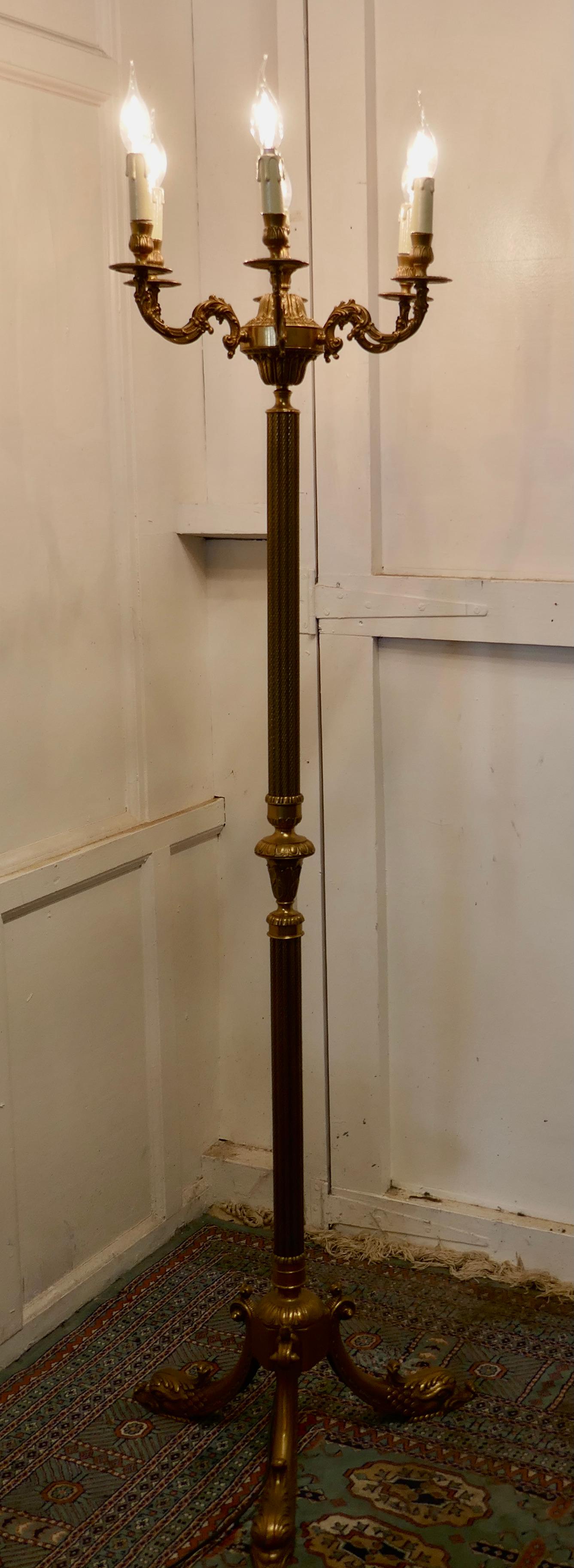 Rococo Gilt Brass Candelabra 6 Branch Floor Lamp, Standard Lamp 4