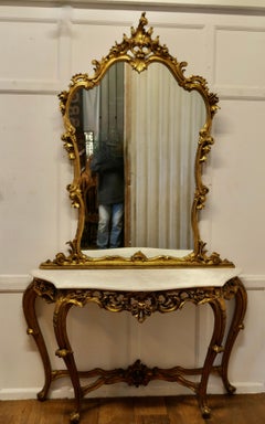 Rococo Giltwood Console Table and Mirror Set A very rare set