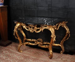 Rococo Giltwood Console Table with Black Marble Top