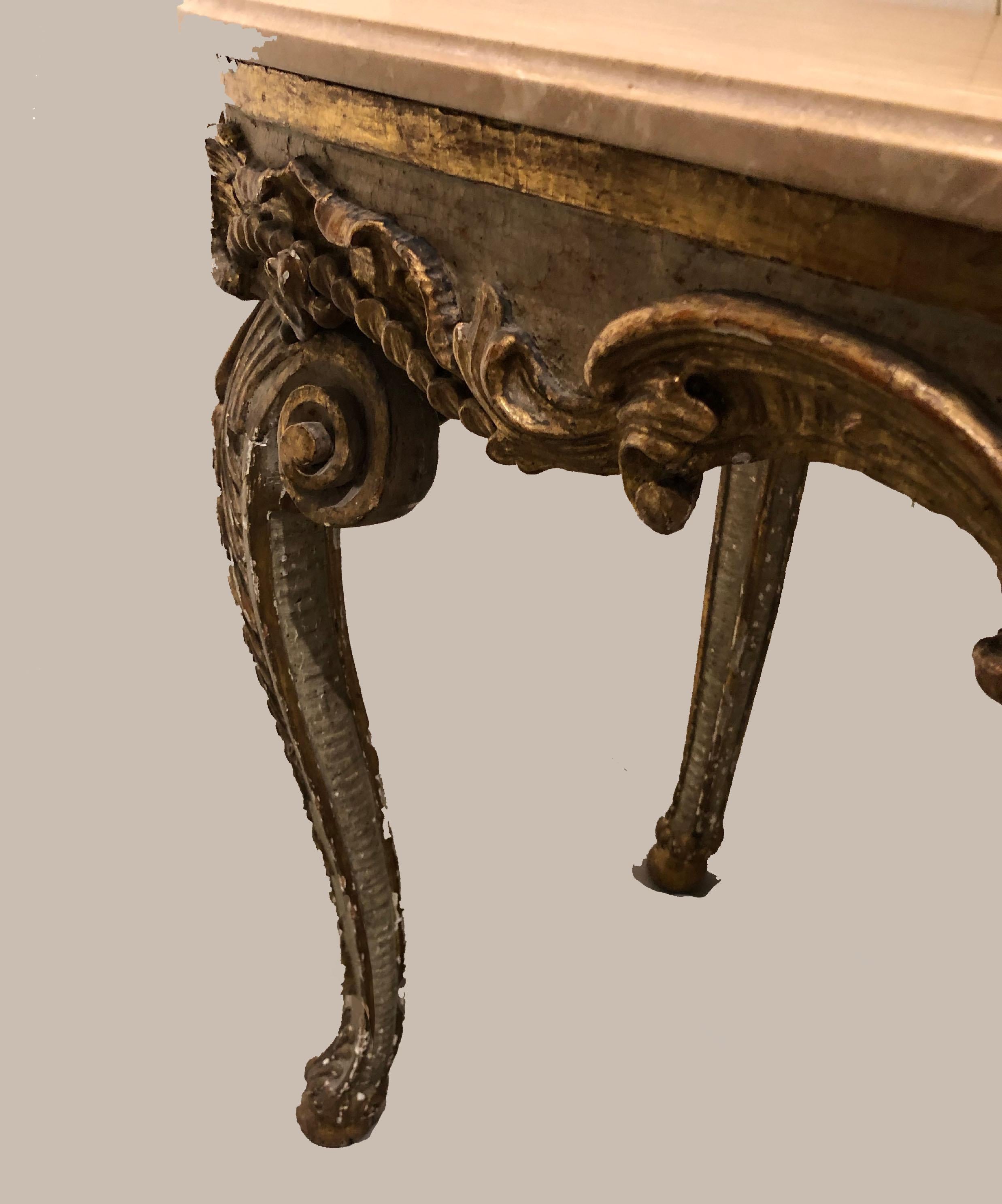 Italian Rococo Giltwood Console Table with Cabriole Legs For Sale