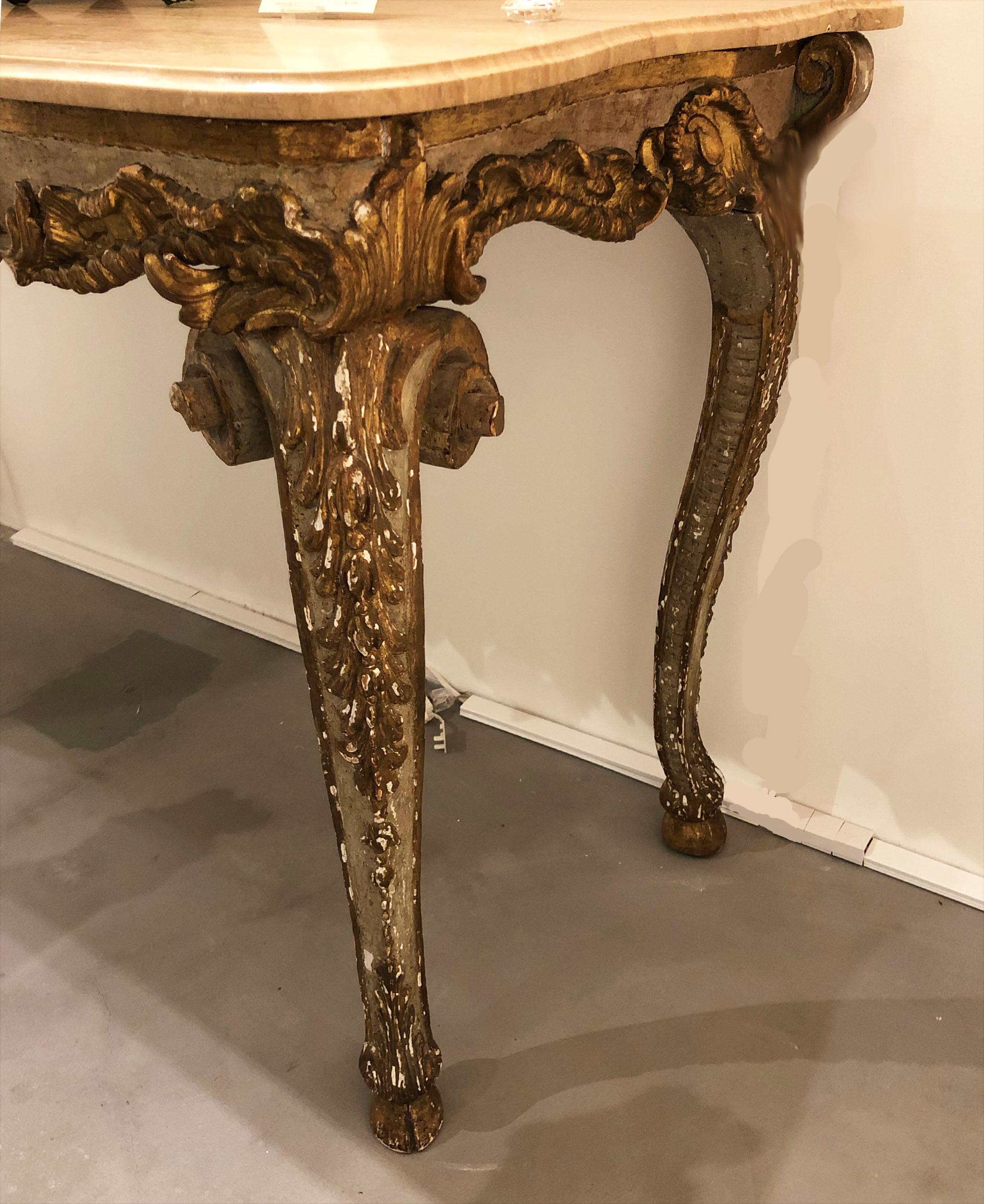 Rococo Giltwood Console Table with Cabriole Legs In Good Condition For Sale In Larkspur, CA