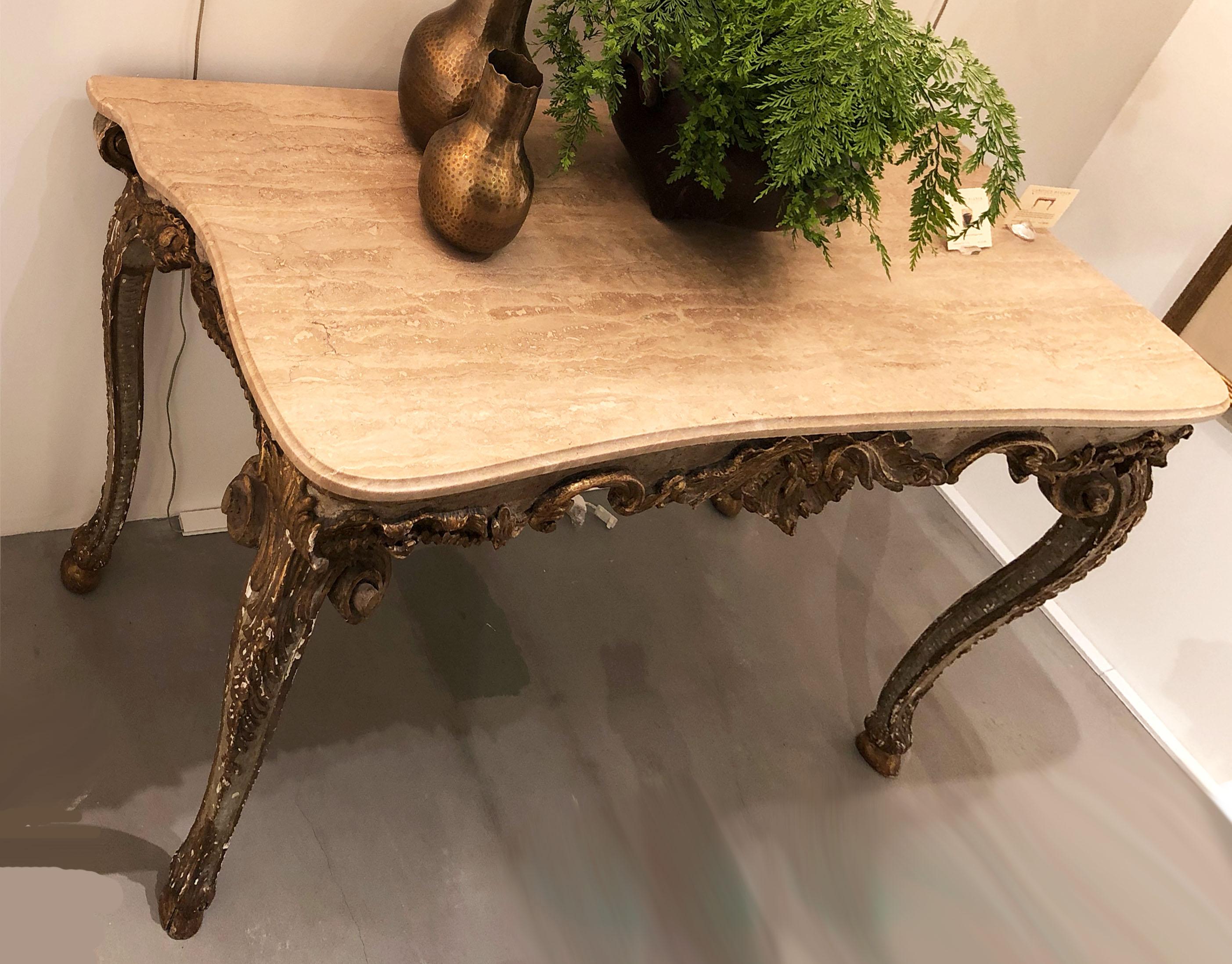 19th Century Rococo Giltwood Console Table with Cabriole Legs For Sale