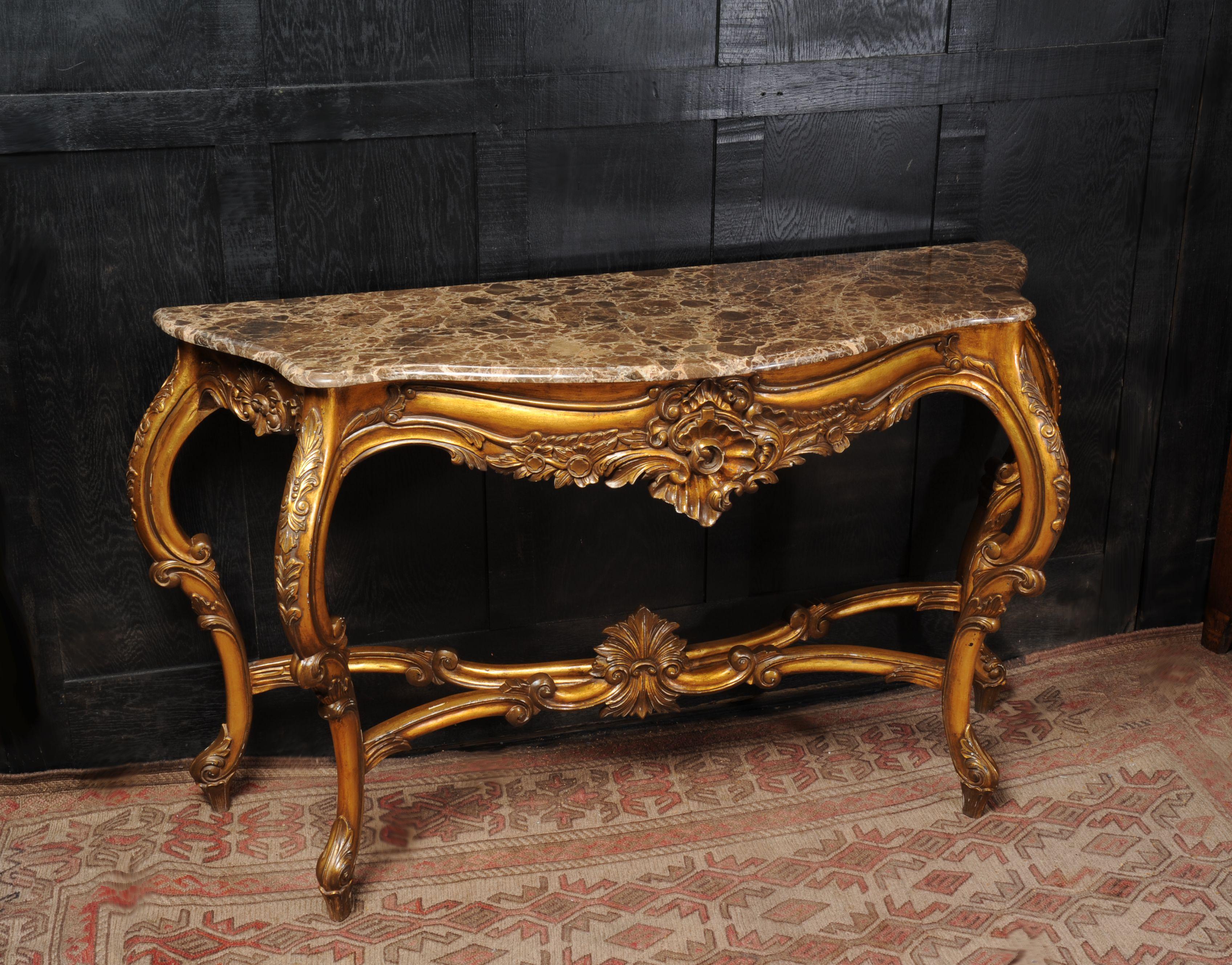 European Rococo Giltwood Console Table with Marble Top For Sale