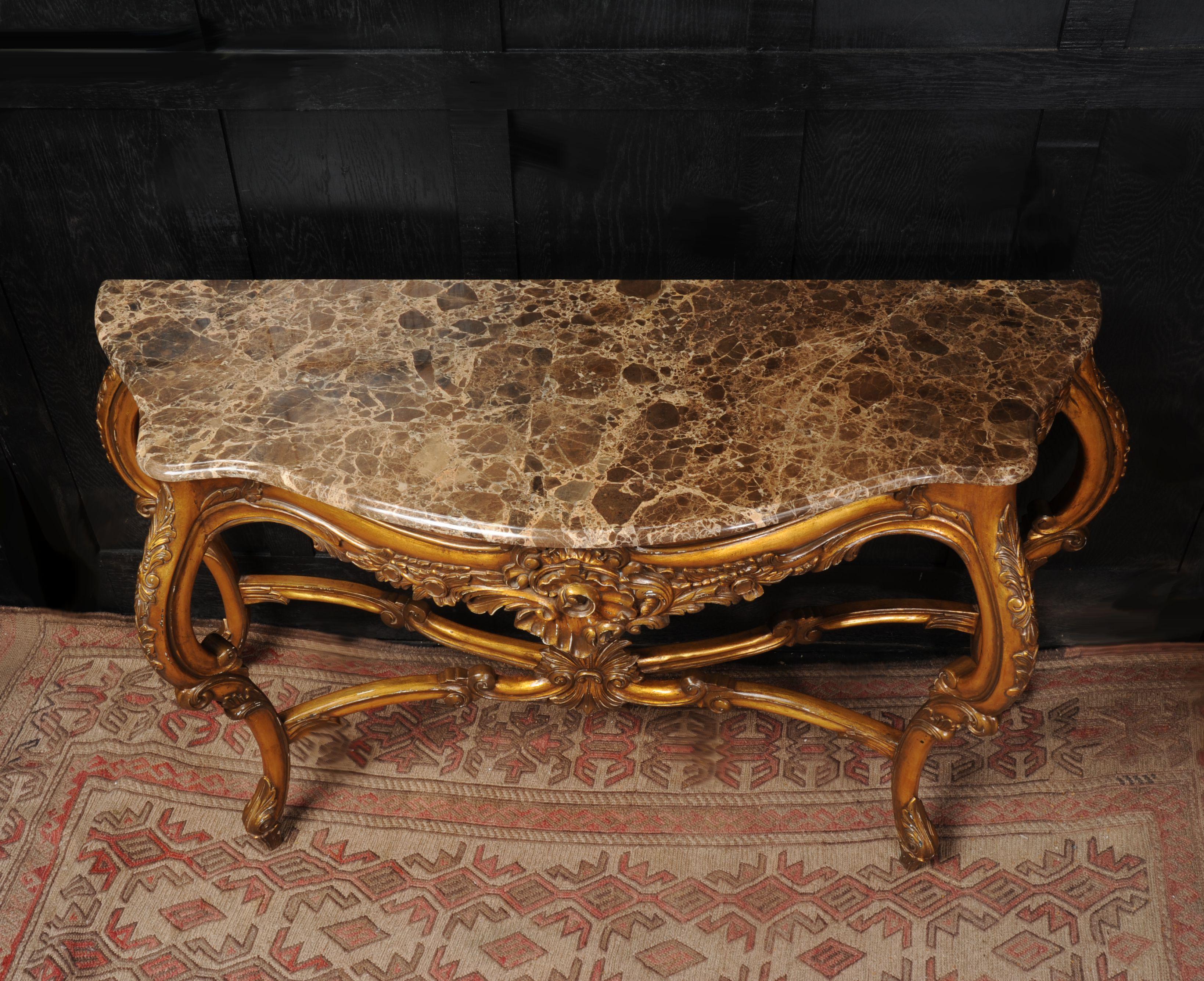 Rococo Giltwood Console Table with Marble Top In Good Condition For Sale In Belper, Derbyshire