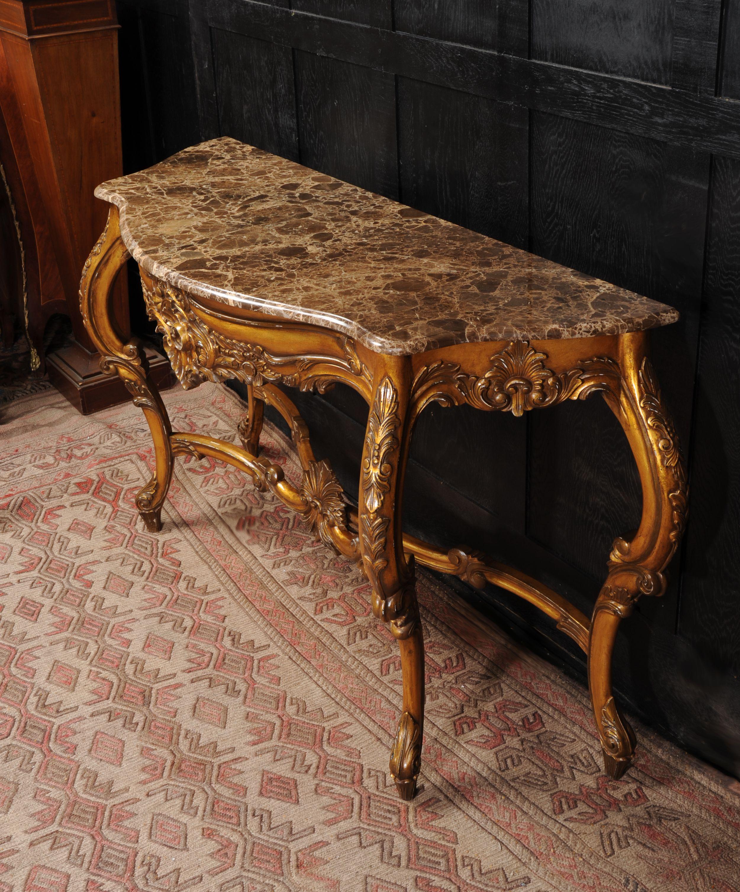 20th Century Rococo Giltwood Console Table with Marble Top For Sale