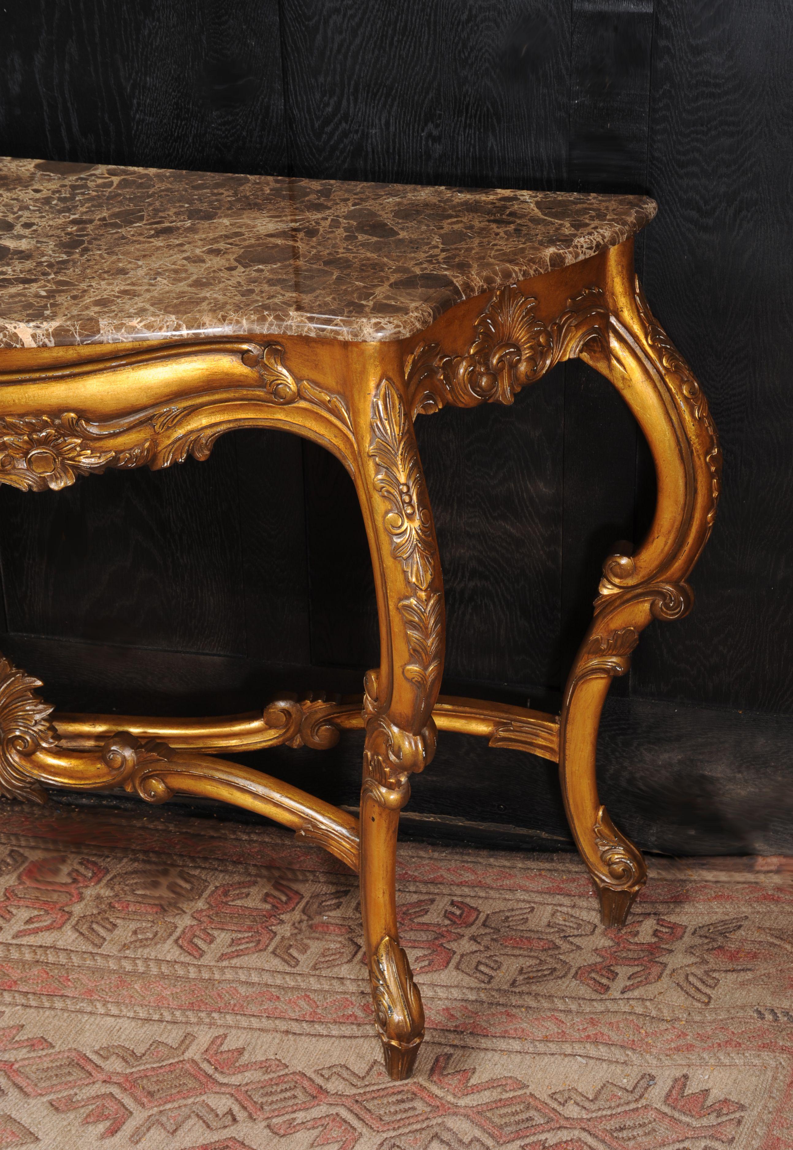 Rococo Giltwood Console Table with Marble Top For Sale 1