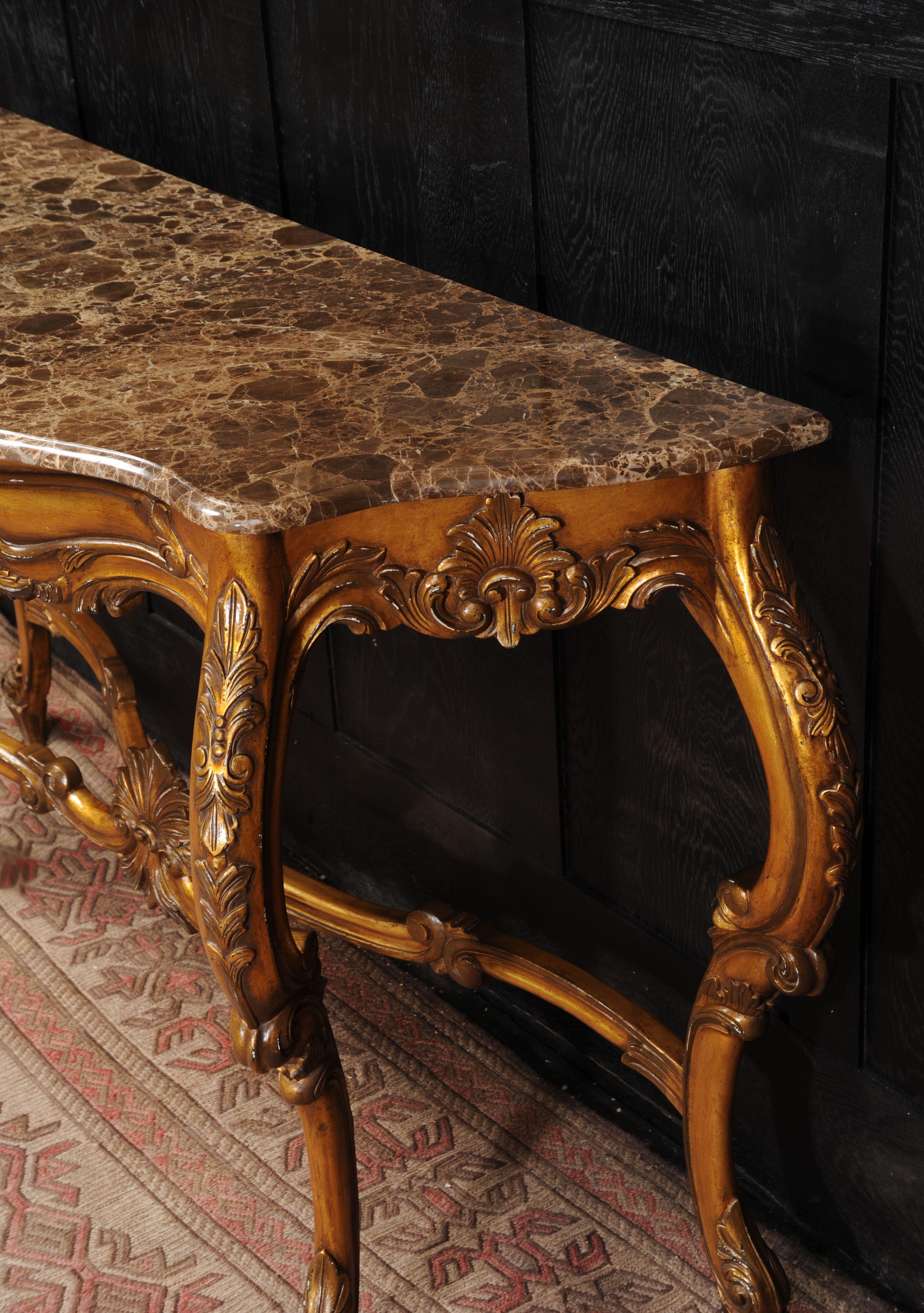 Rococo Giltwood Console Table with Marble Top For Sale 2