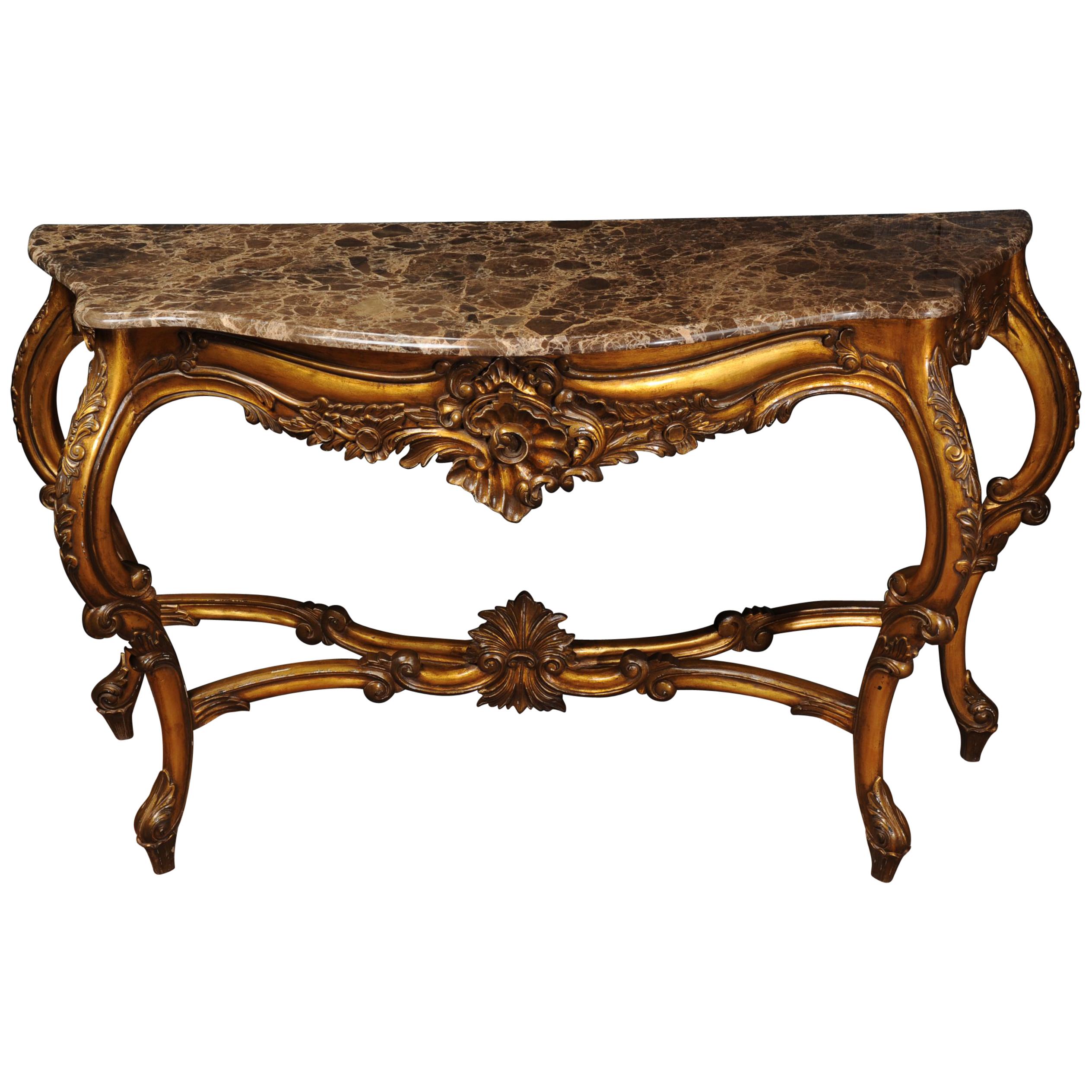 Rococo Giltwood Console Table with Marble Top