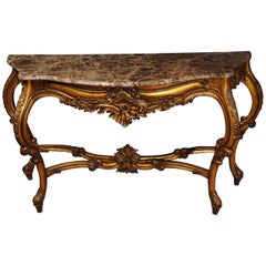 Rococo Giltwood Console Table with Marble Top Rococo Giltwood Console Table with Marble Top