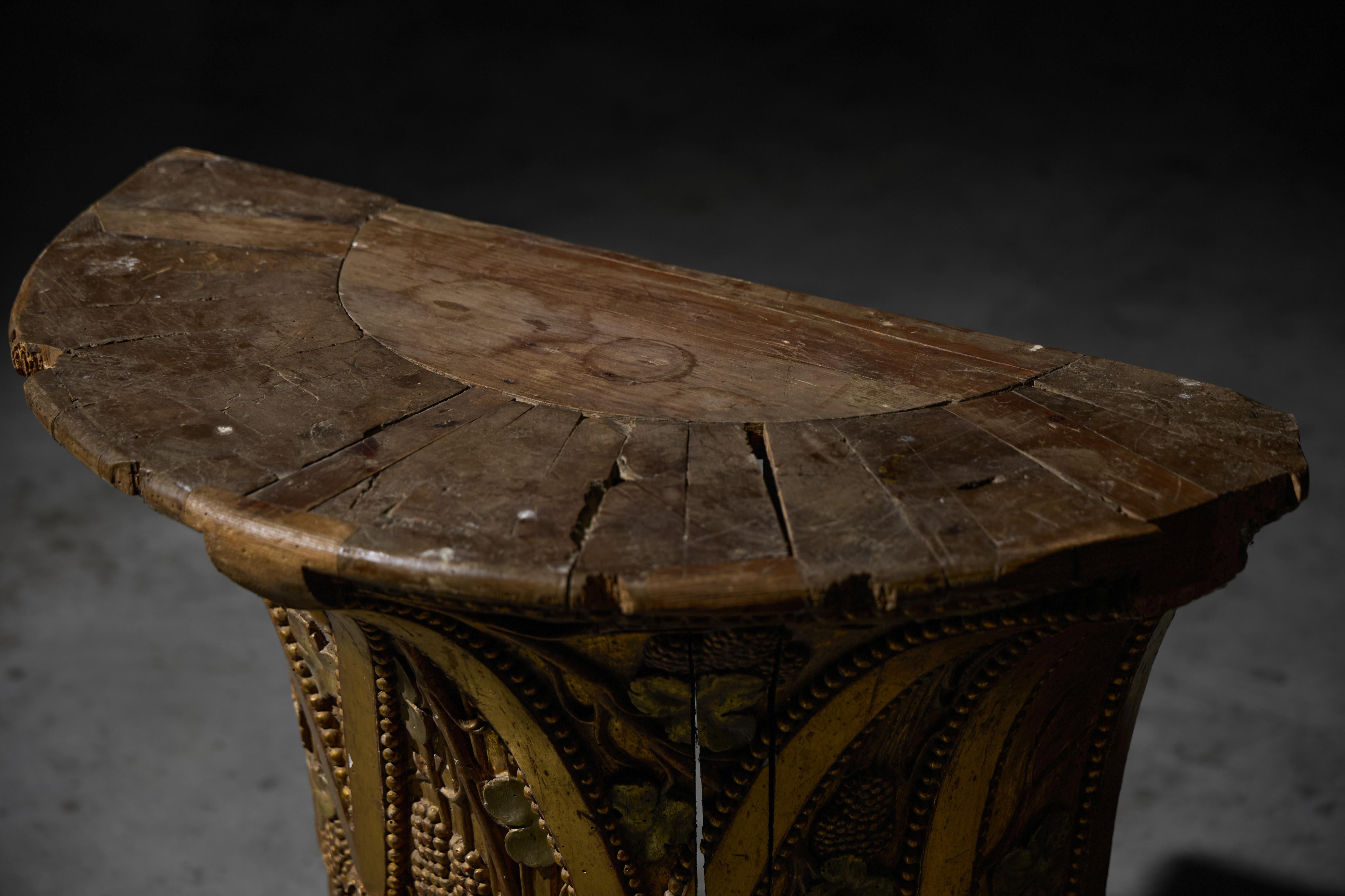Italian Rococo Giltwood Demilune Console, Italy, 18th Century For Sale