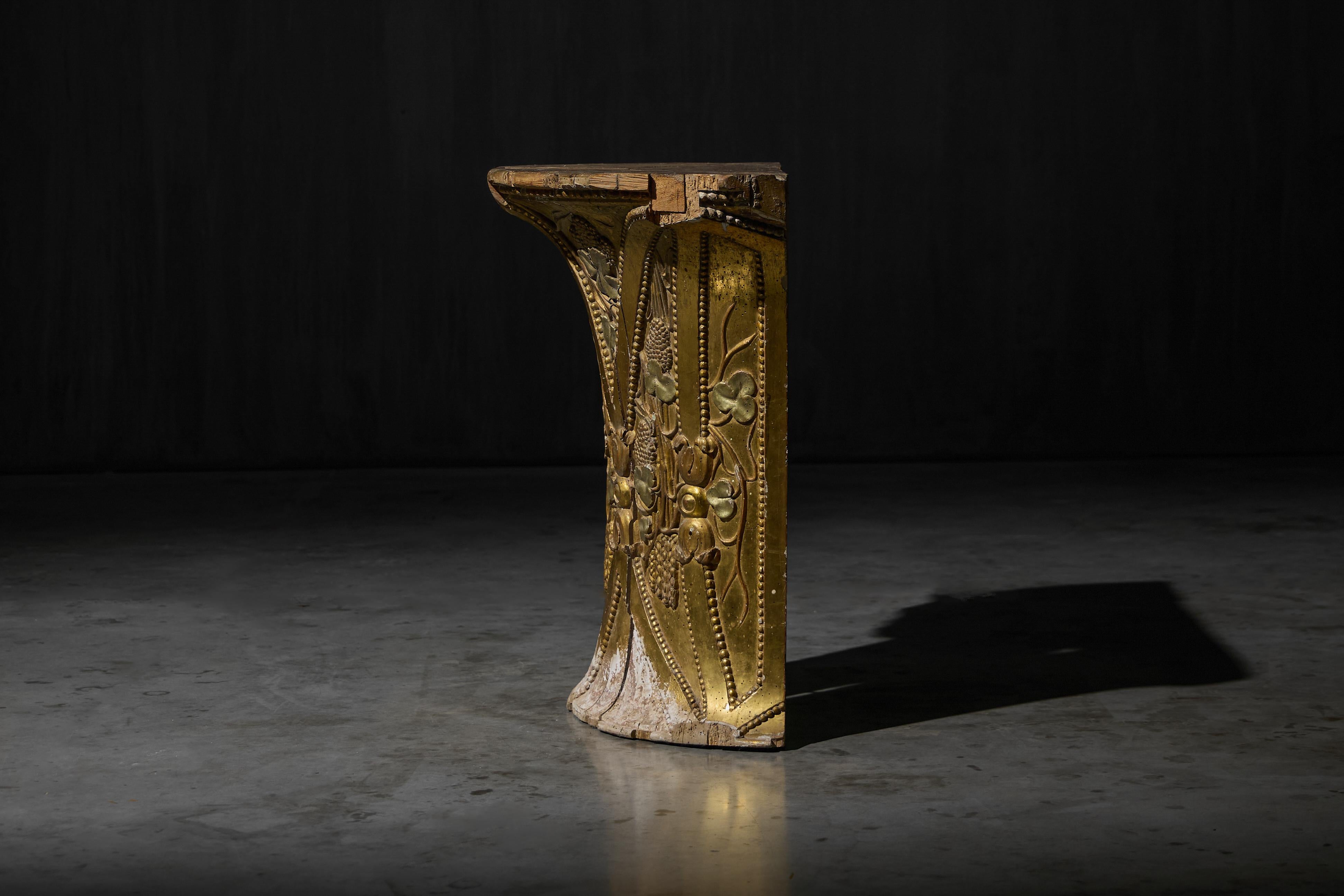 18th Century and Earlier Rococo Giltwood Demilune Console, Italy, 18th Century For Sale