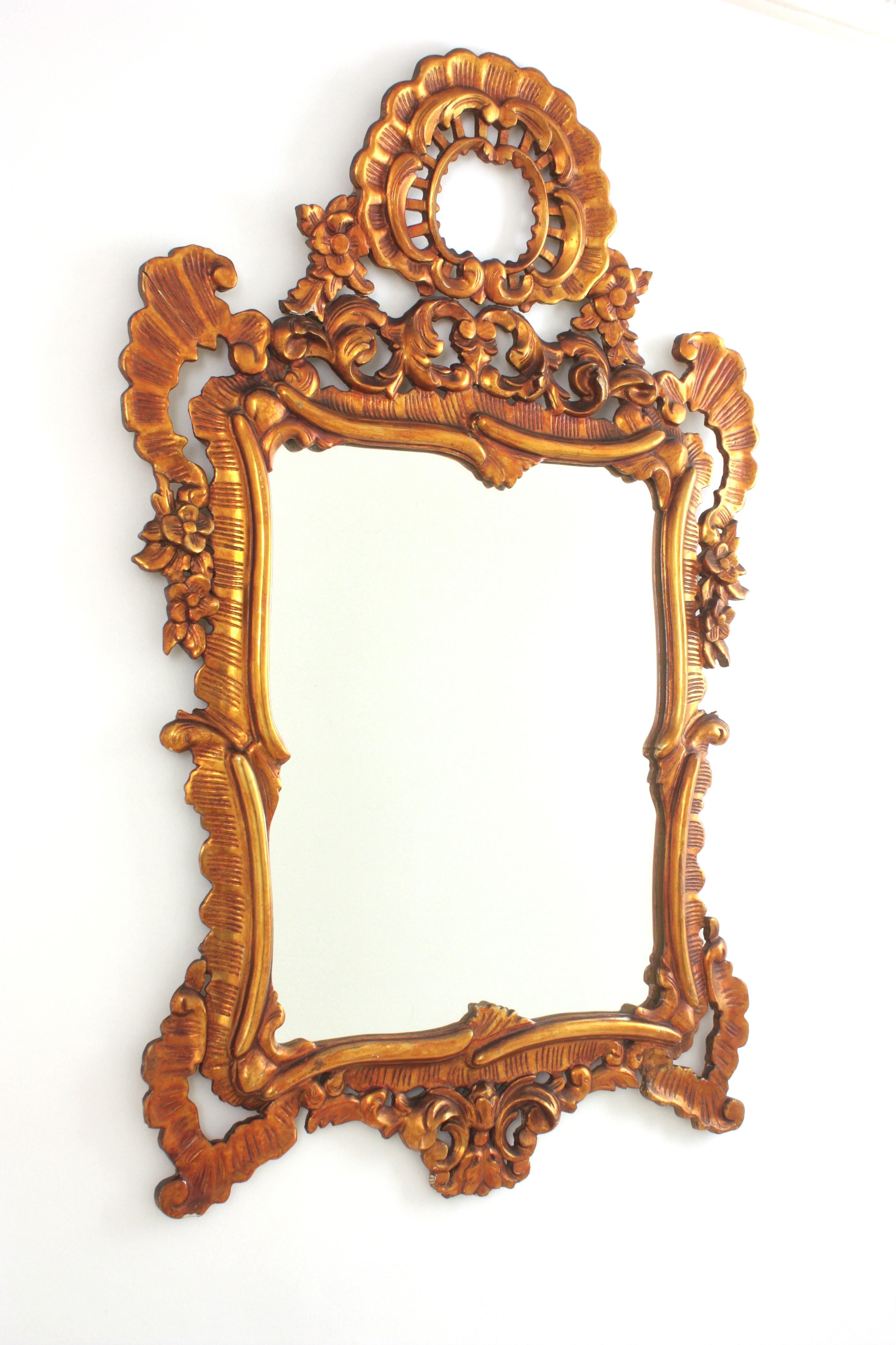 Rokoko-Giltwood-Spiegel mit Blattrahmen (Spanisch) im Angebot