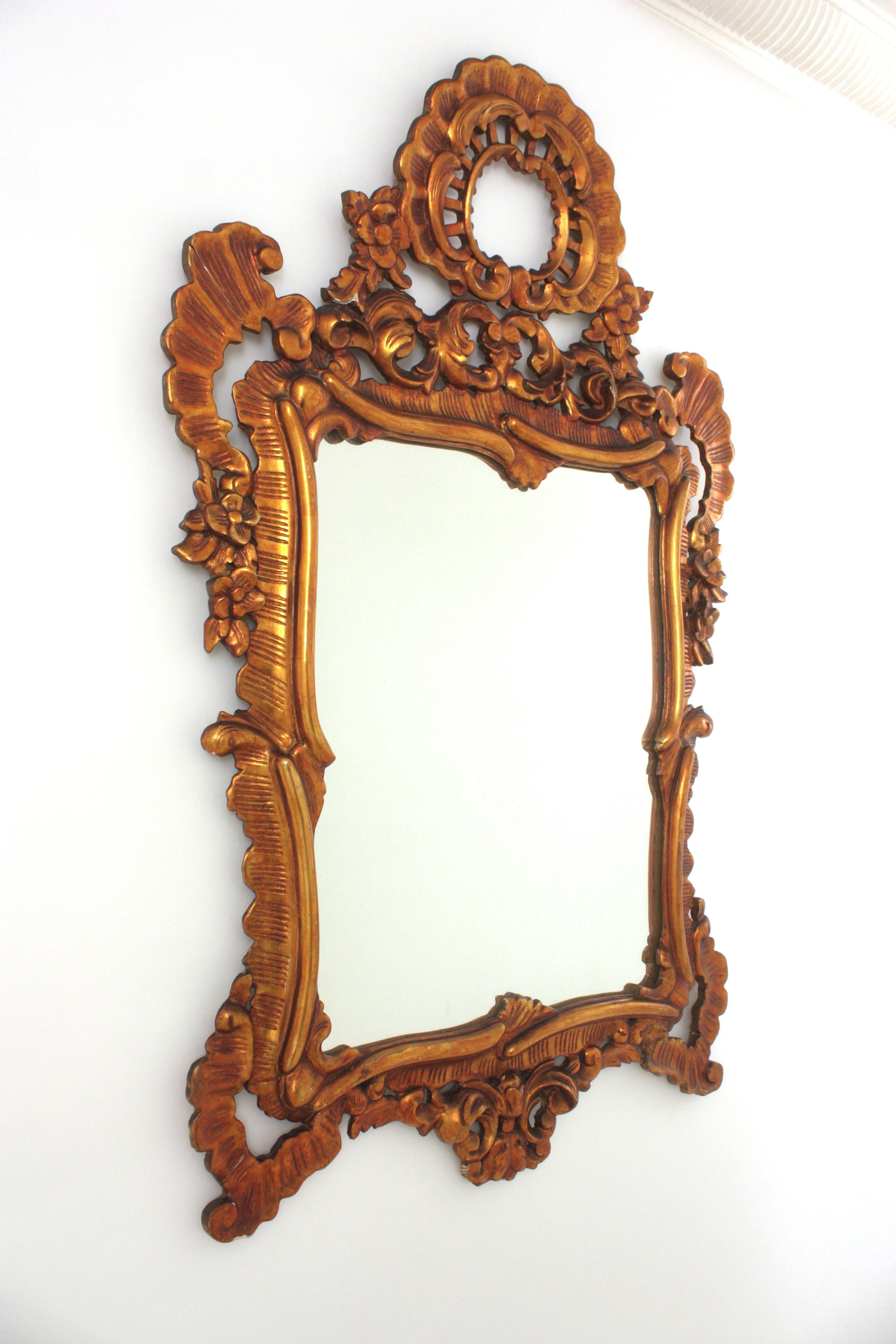 Rokoko-Giltwood-Spiegel mit Blattrahmen (Geschnitzt) im Angebot