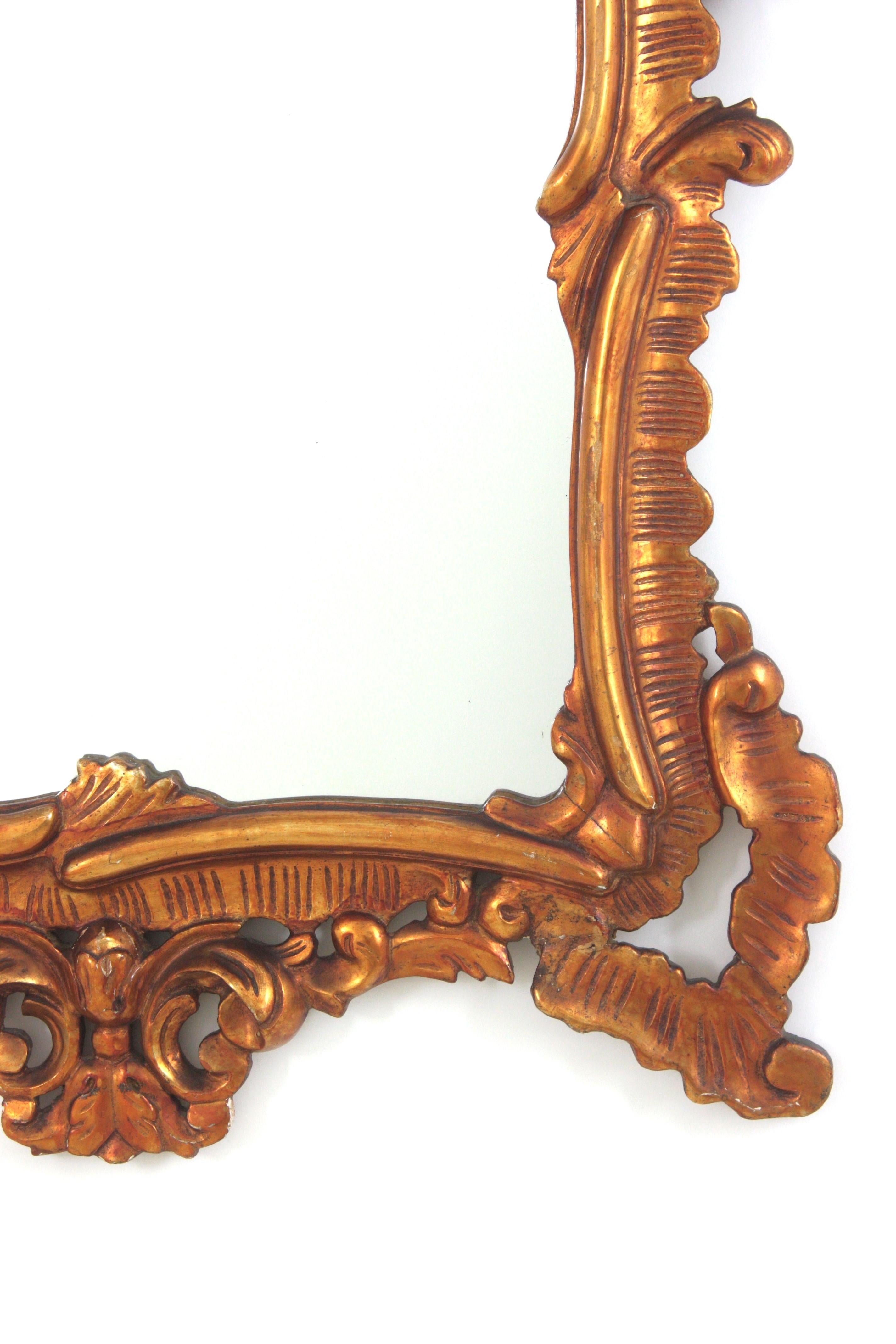 Rokoko-Giltwood-Spiegel mit Blattrahmen (Gips) im Angebot