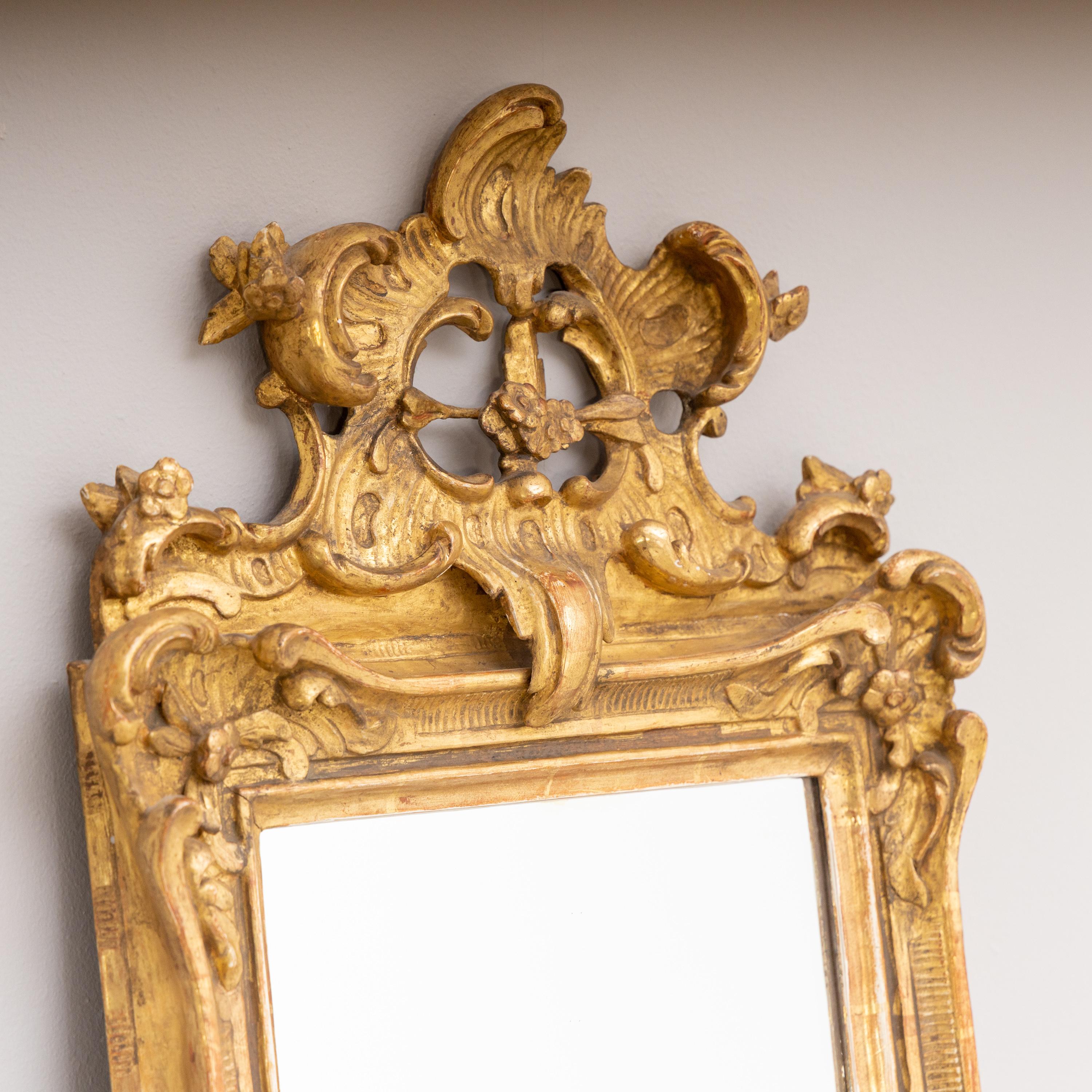 European Rococo Giltwood Wall Mirror, 18th Century