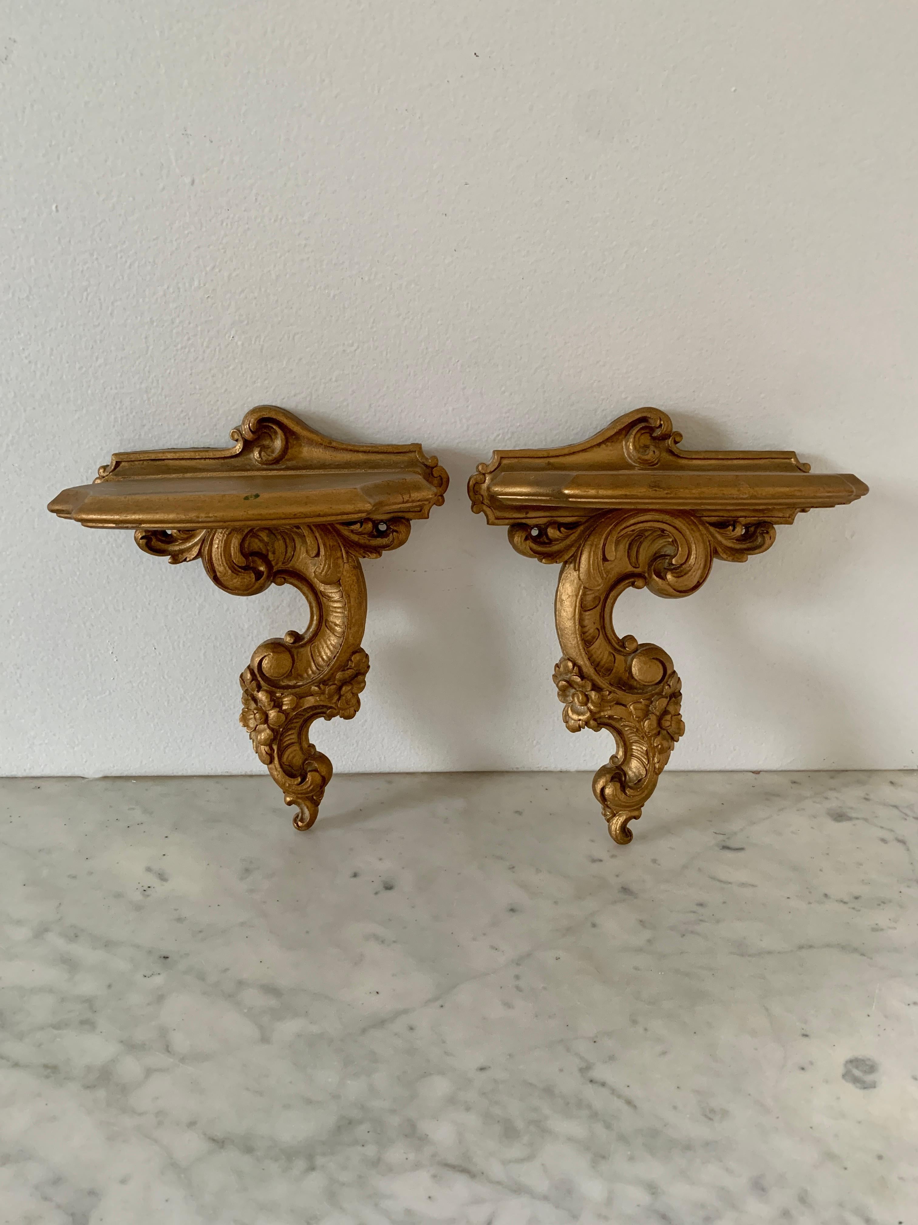 Rococo Giltwood Wall Sconce Shelves, Pair 5