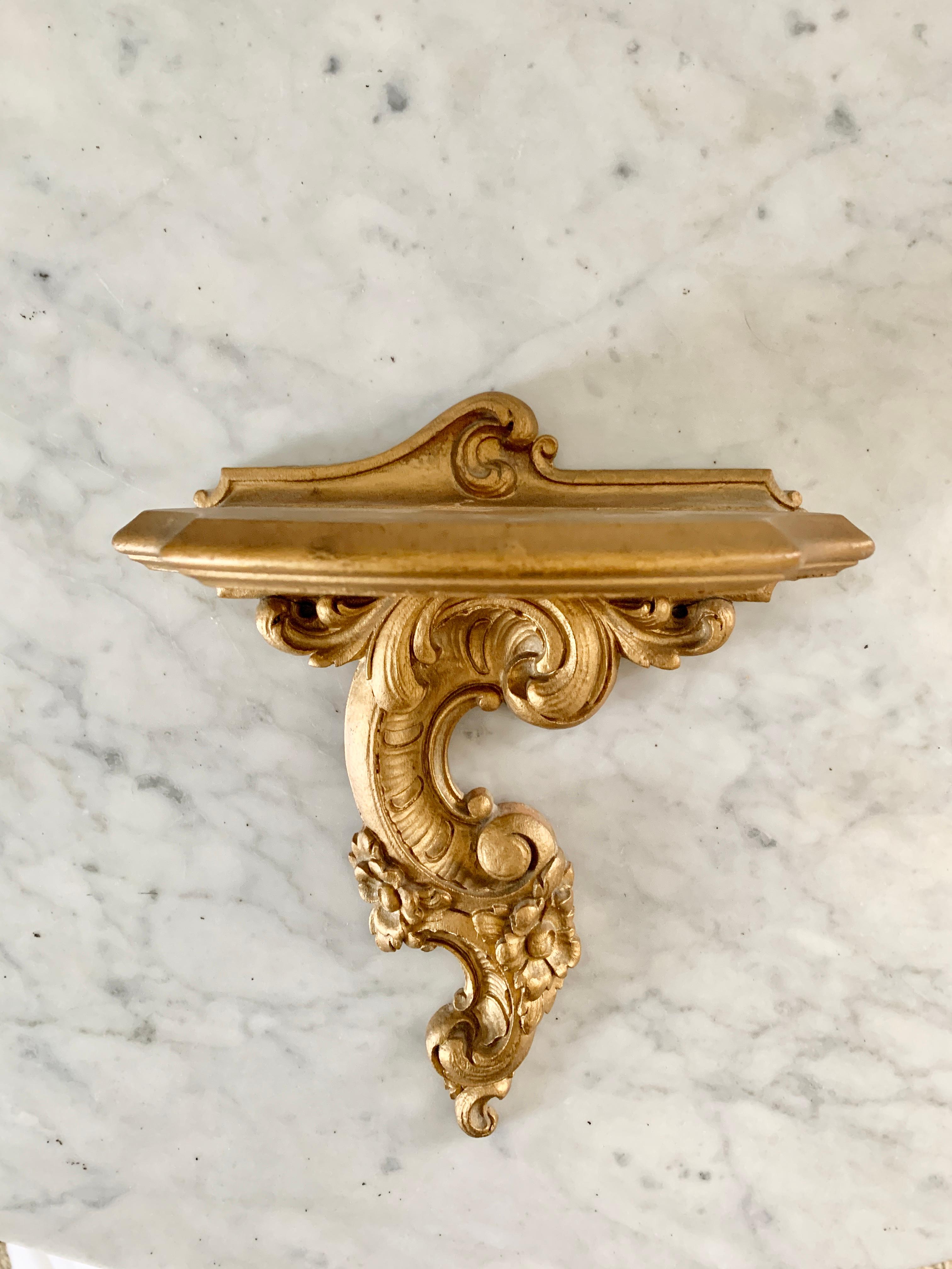 American Rococo Giltwood Wall Sconce Shelves, Pair