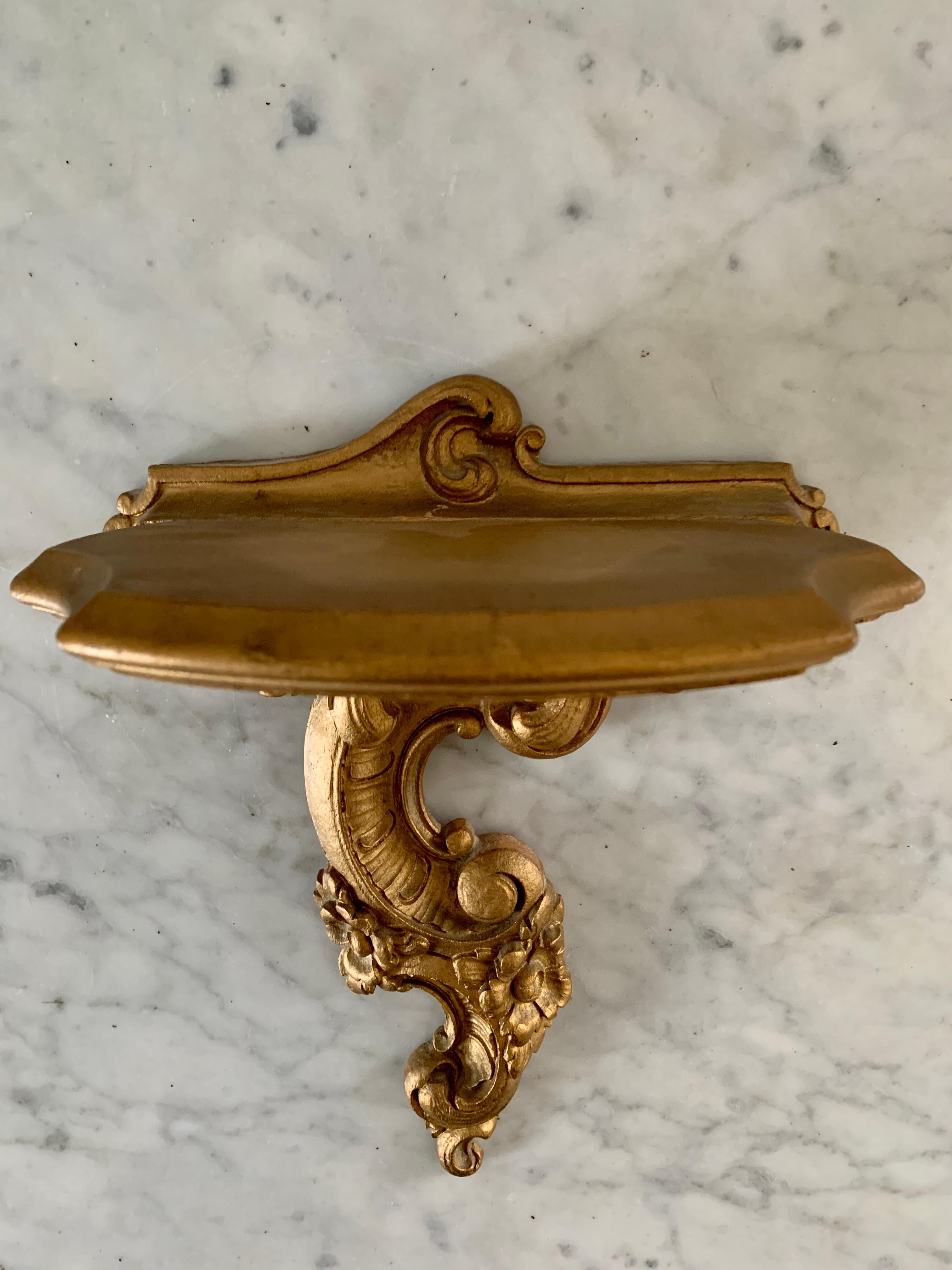20th Century Rococo Giltwood Wall Sconce Shelves, Pair