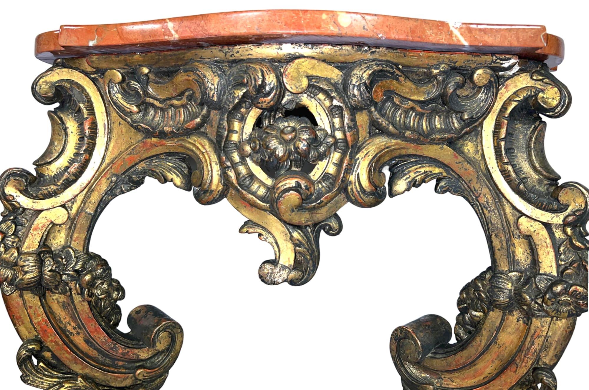 18th Century Rococo Giltwood Wall Table with Marble Top