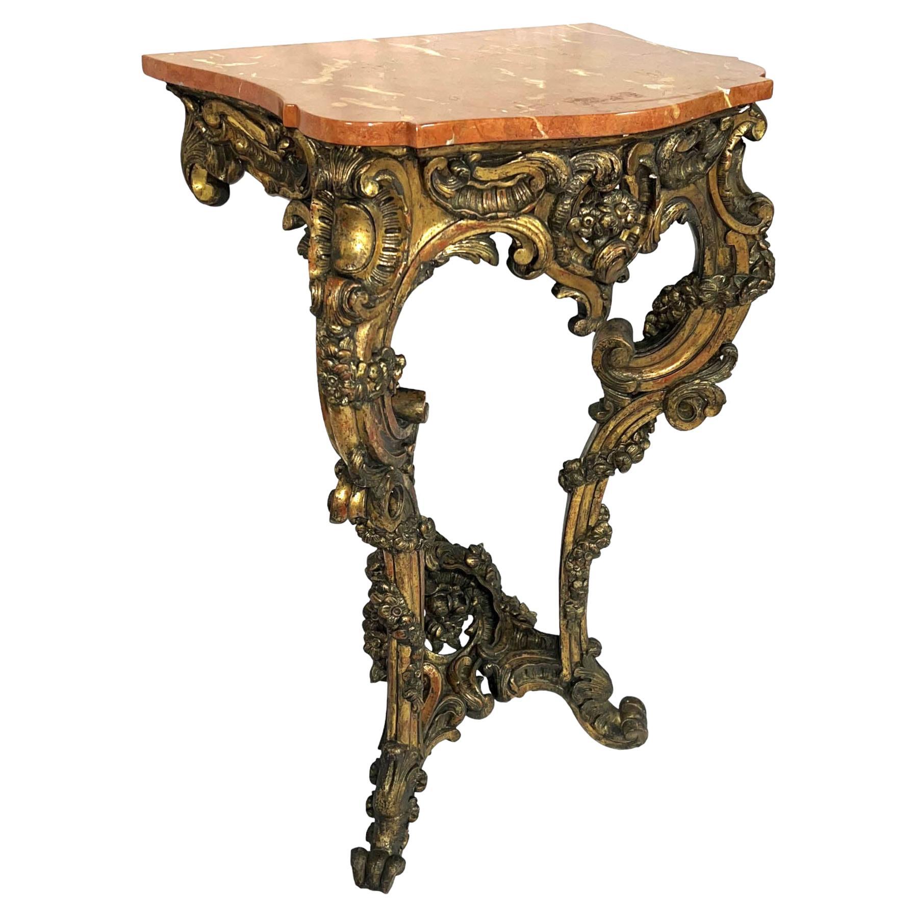 1940s Rococo Carved Wood Entry Table with Black Marble Top For Sale at 1stDibs marble top