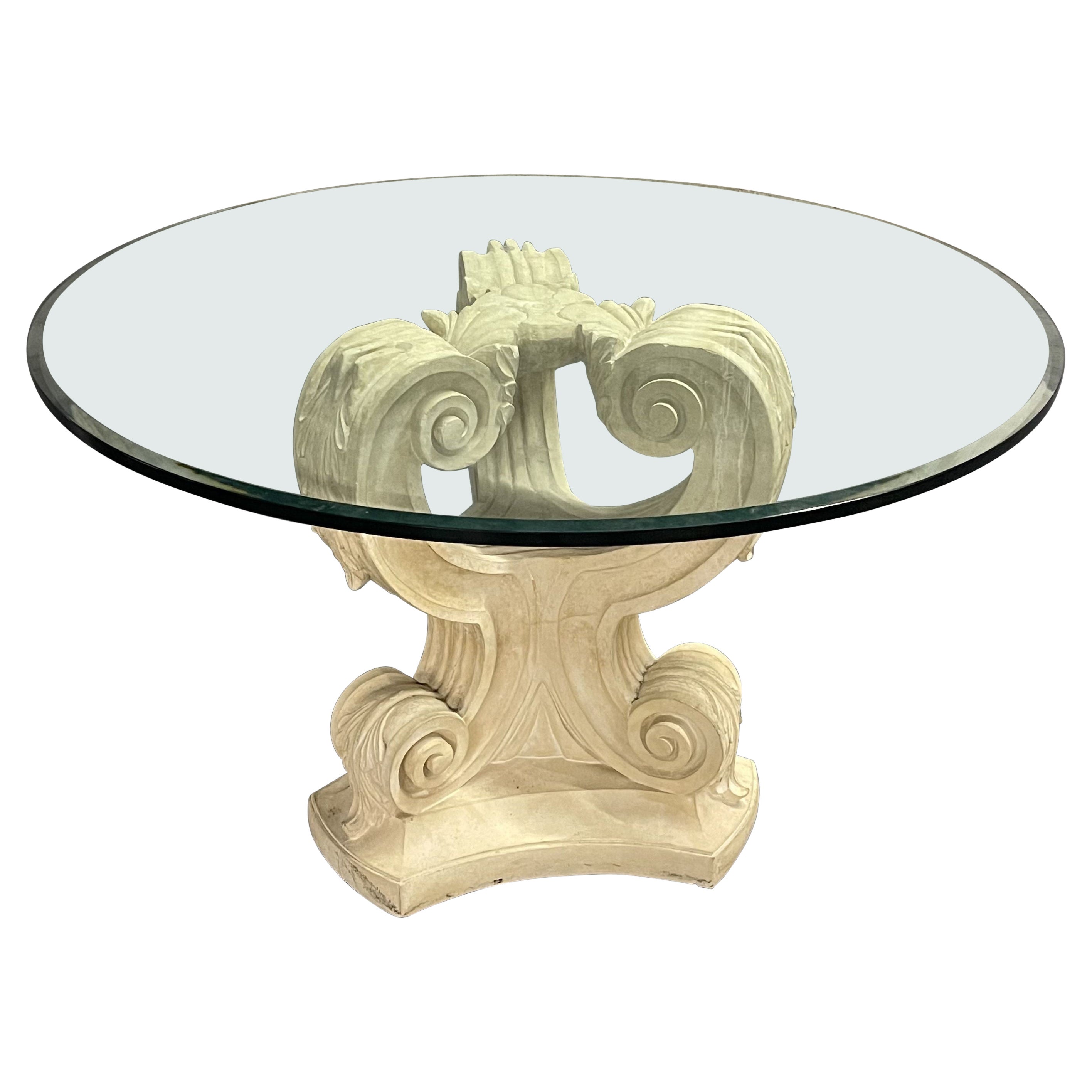 Rococo Glass Top Center, Dining, Card Table, Mid-Century Modern Style