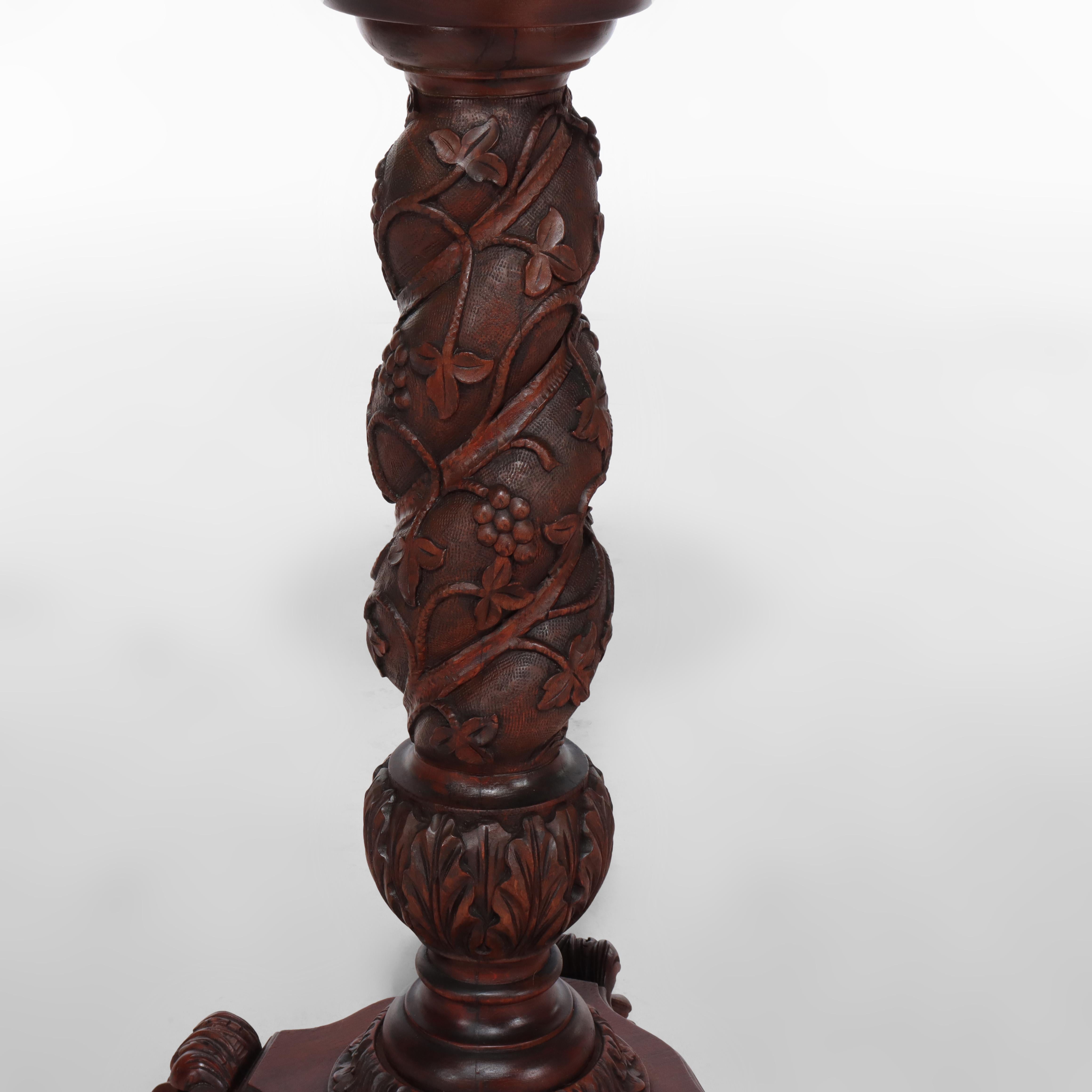 Rococo Grape & Leaf Clawfoot Carved Mahogany Claw Foot Sculpture Pedestal c1890 In Good Condition For Sale In Big Flats, NY