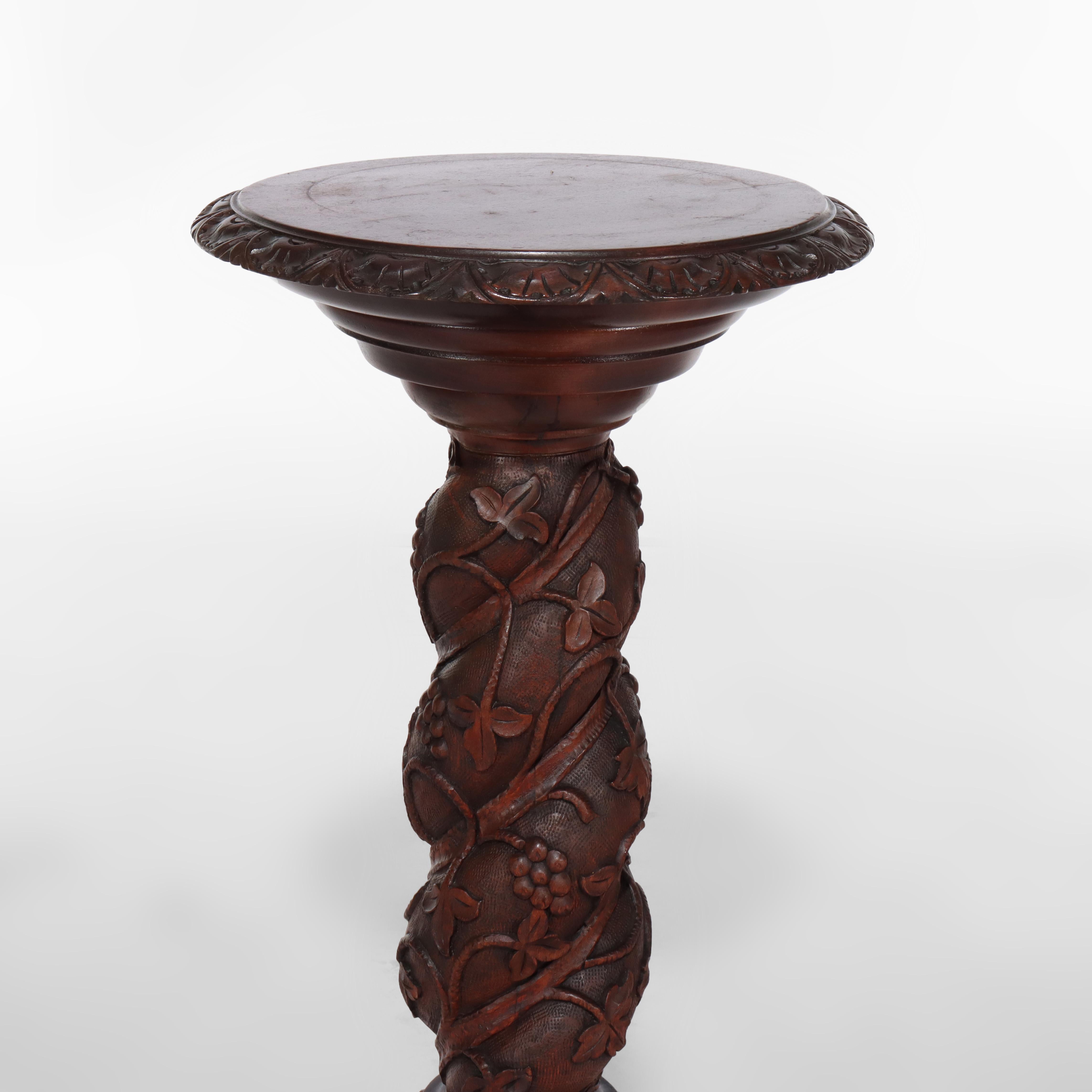 19th Century Rococo Grape & Leaf Clawfoot Carved Mahogany Claw Foot Sculpture Pedestal c1890 For Sale