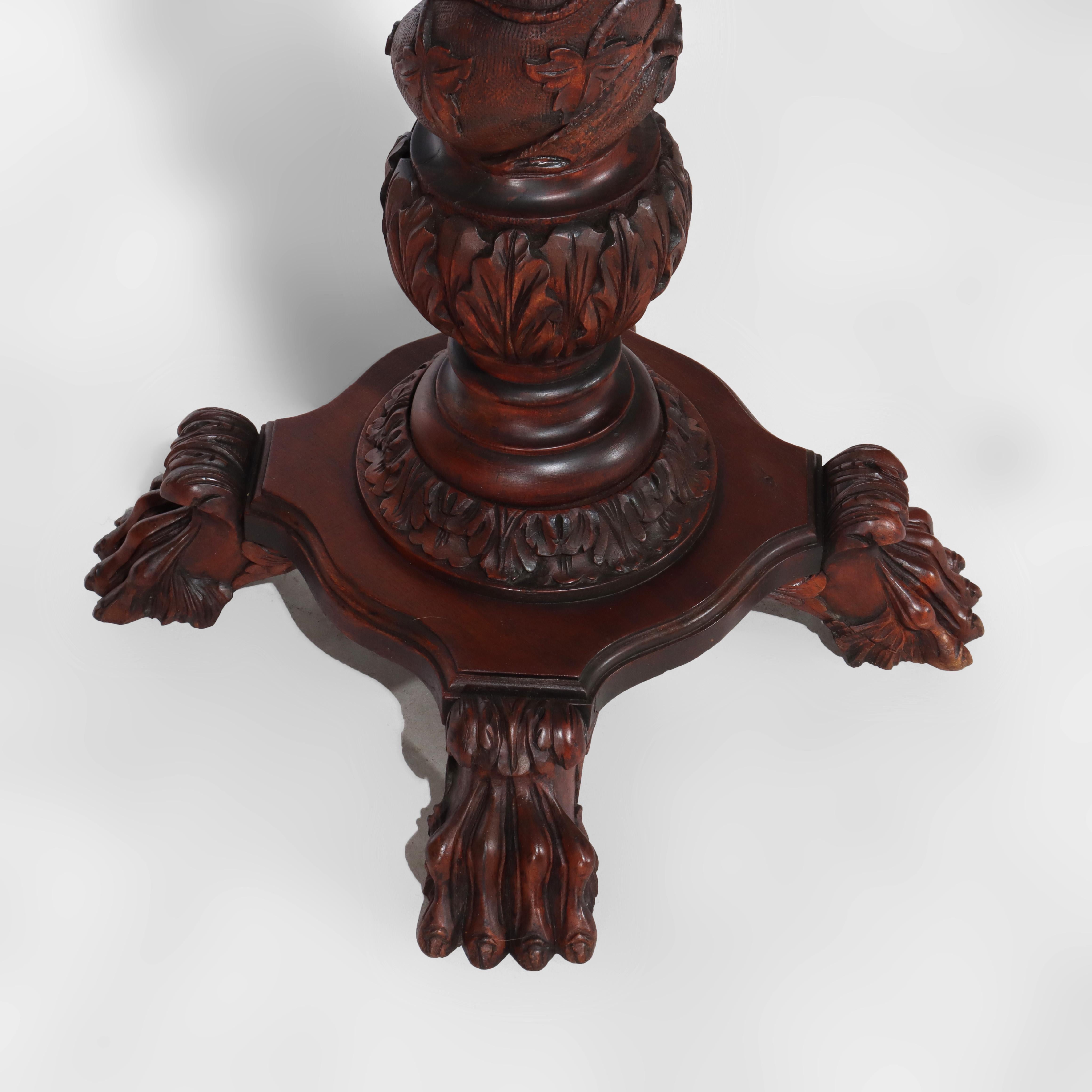 Rococo Grape & Leaf Clawfoot Carved Mahogany Claw Foot Sculpture Pedestal c1890 For Sale 1