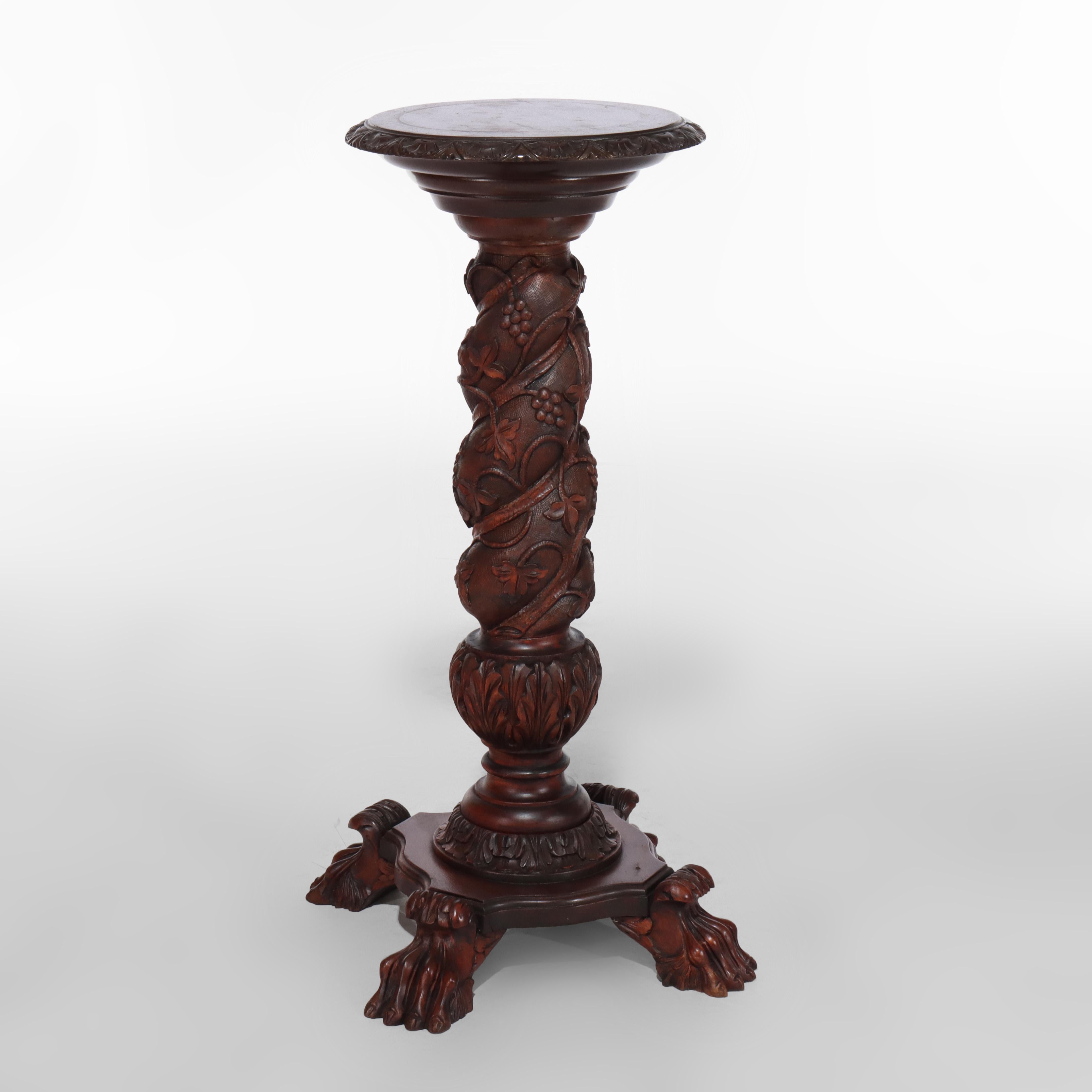 Rococo Grape & Leaf Clawfoot Carved Mahogany Claw Foot Sculpture Pedestal c1890 For Sale 4