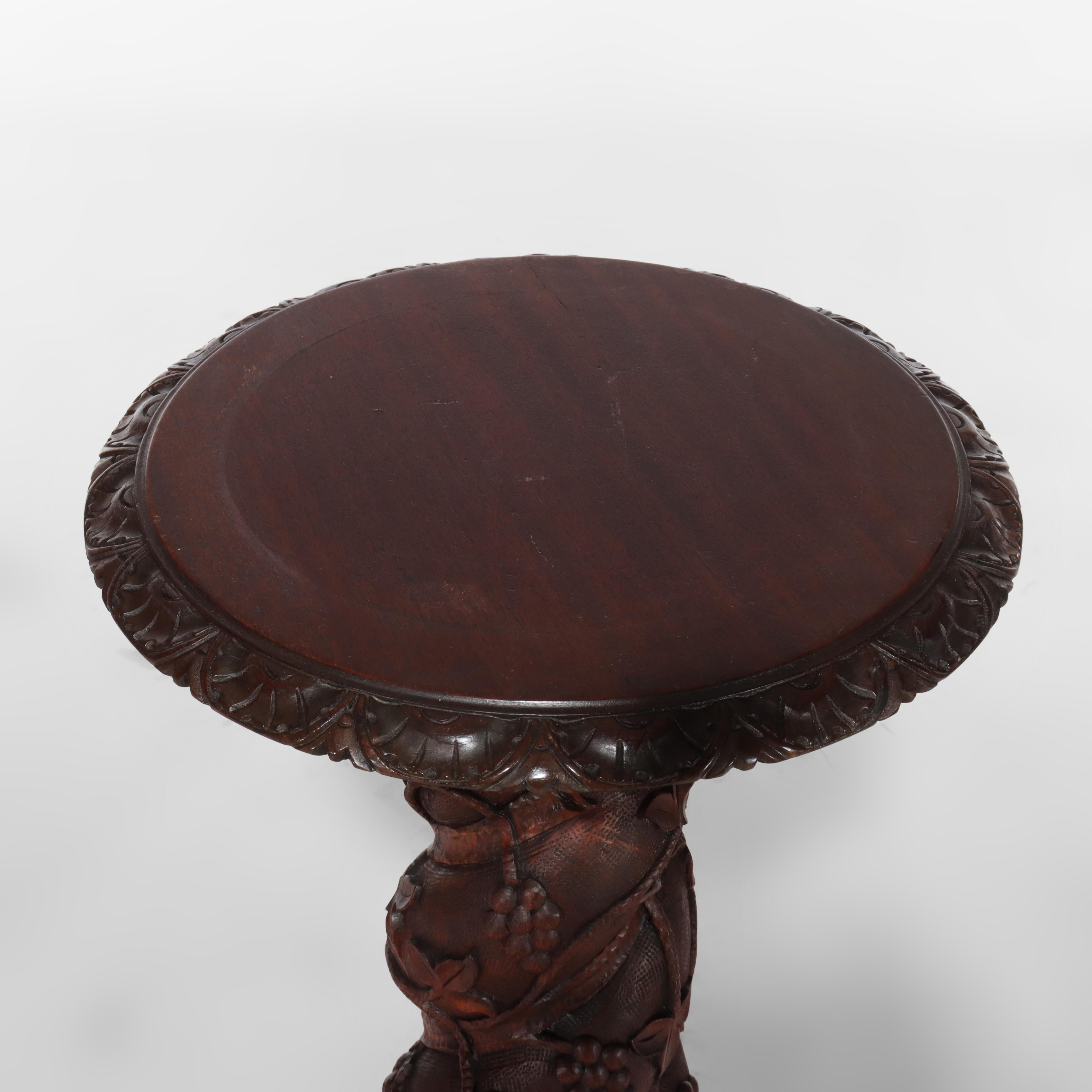 Rococo Grape & Leaf Clawfoot Carved Mahogany Claw Foot Sculpture Pedestal c1890 For Sale 5