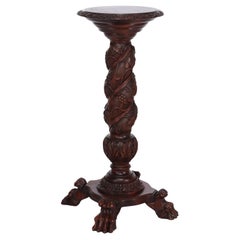 Rococo Grape & Leaf Clawfoot Carved Mahogany Claw Foot Sculpture Pedestal c1890