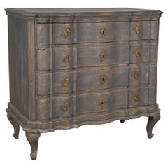 Antique Rococo Gray Painted Large Oak Chest of Four Drawers, Denmark Circa 1780-1800