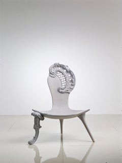 ROCOCO Hand Carved Gray Baroque Chair or Throne in Solid Wood - Hand Carved