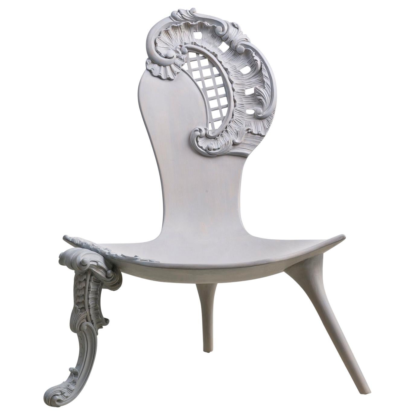 ROCOCO Hand Carved Gray Baroque Chair or Throne in Solid Wood - Hand Carved For Sale