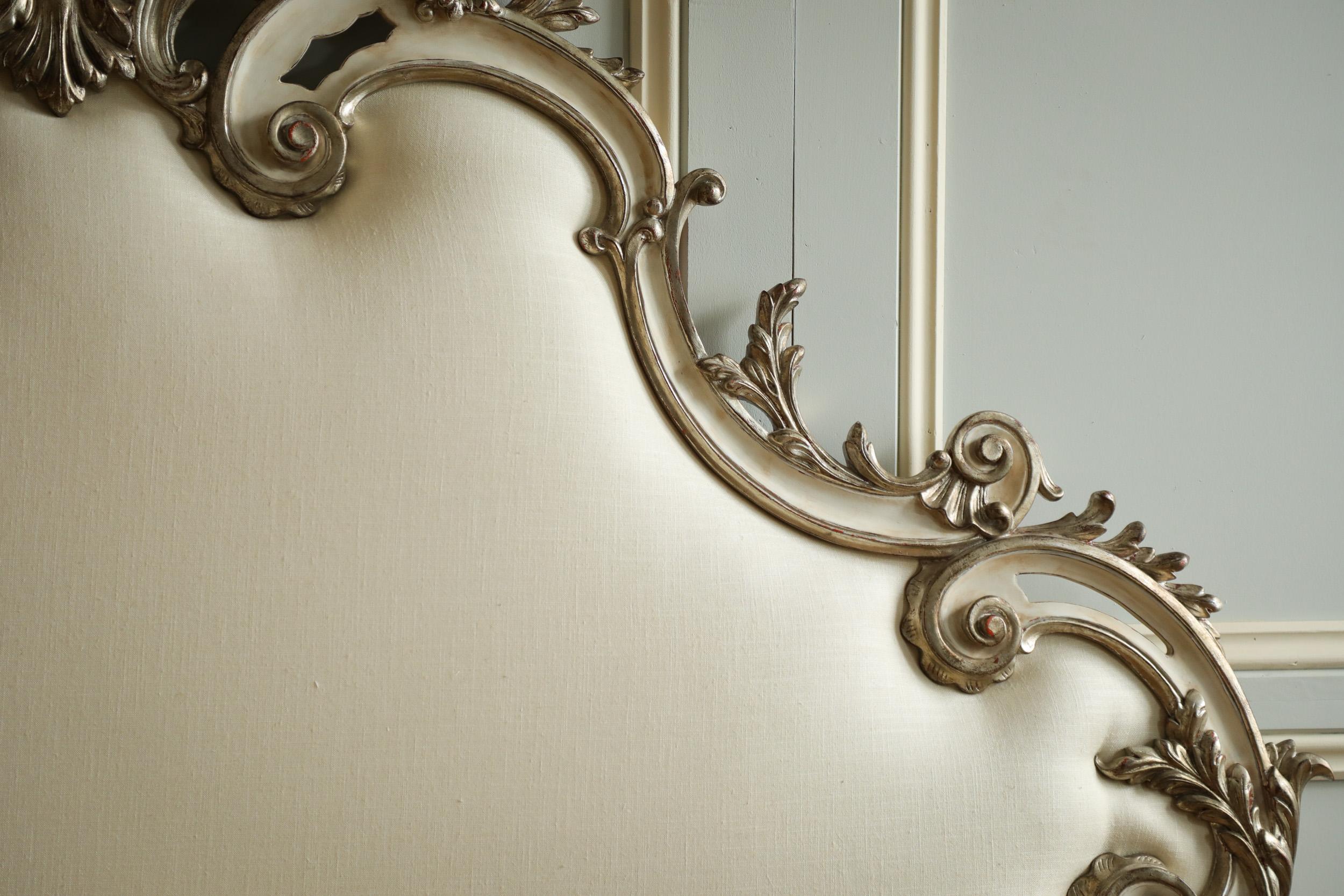 Rococo Headboard in Antique White with Silver Highlights For Sale 1