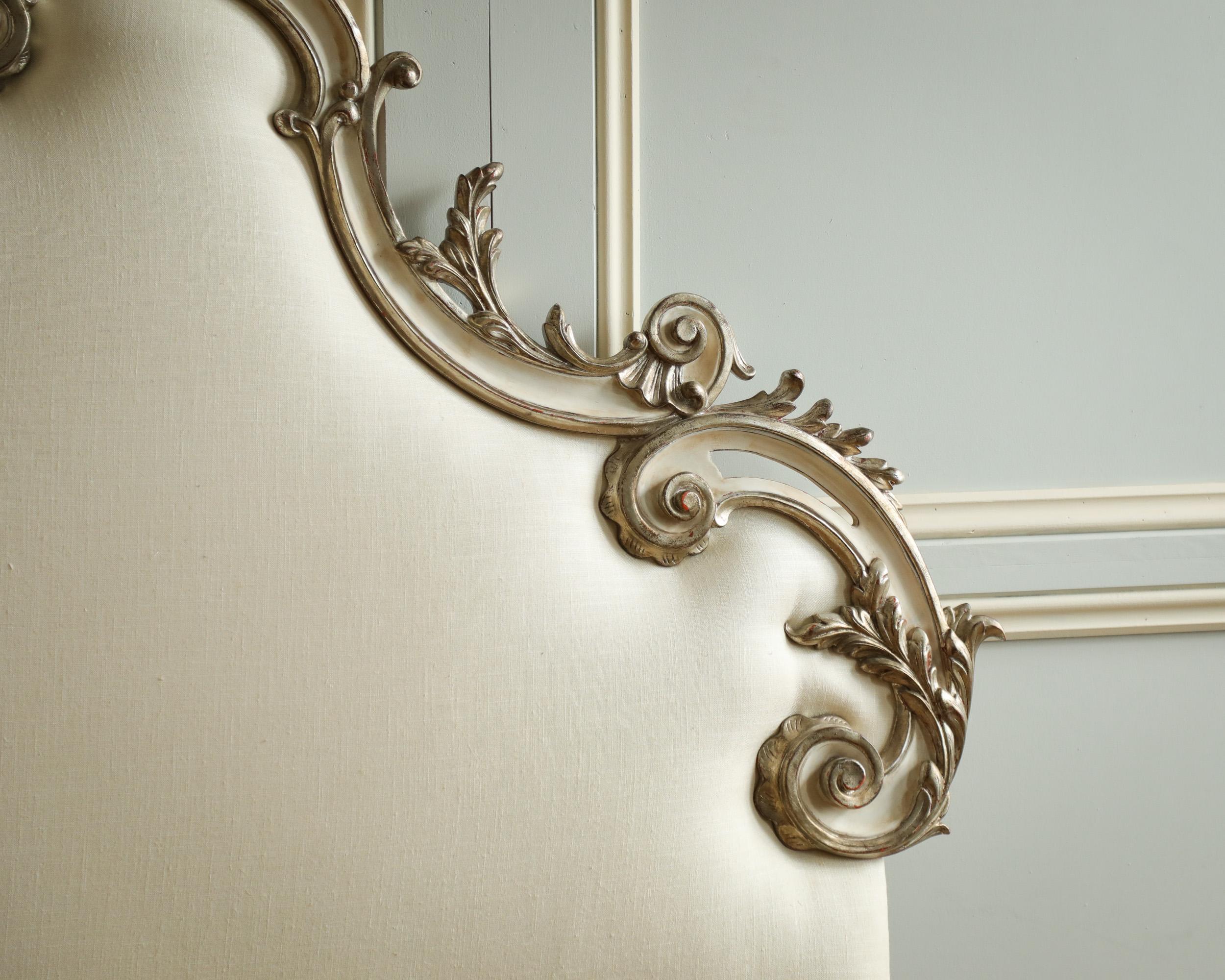 Rococo Headboard in Antique White with Silver Highlights For Sale 2