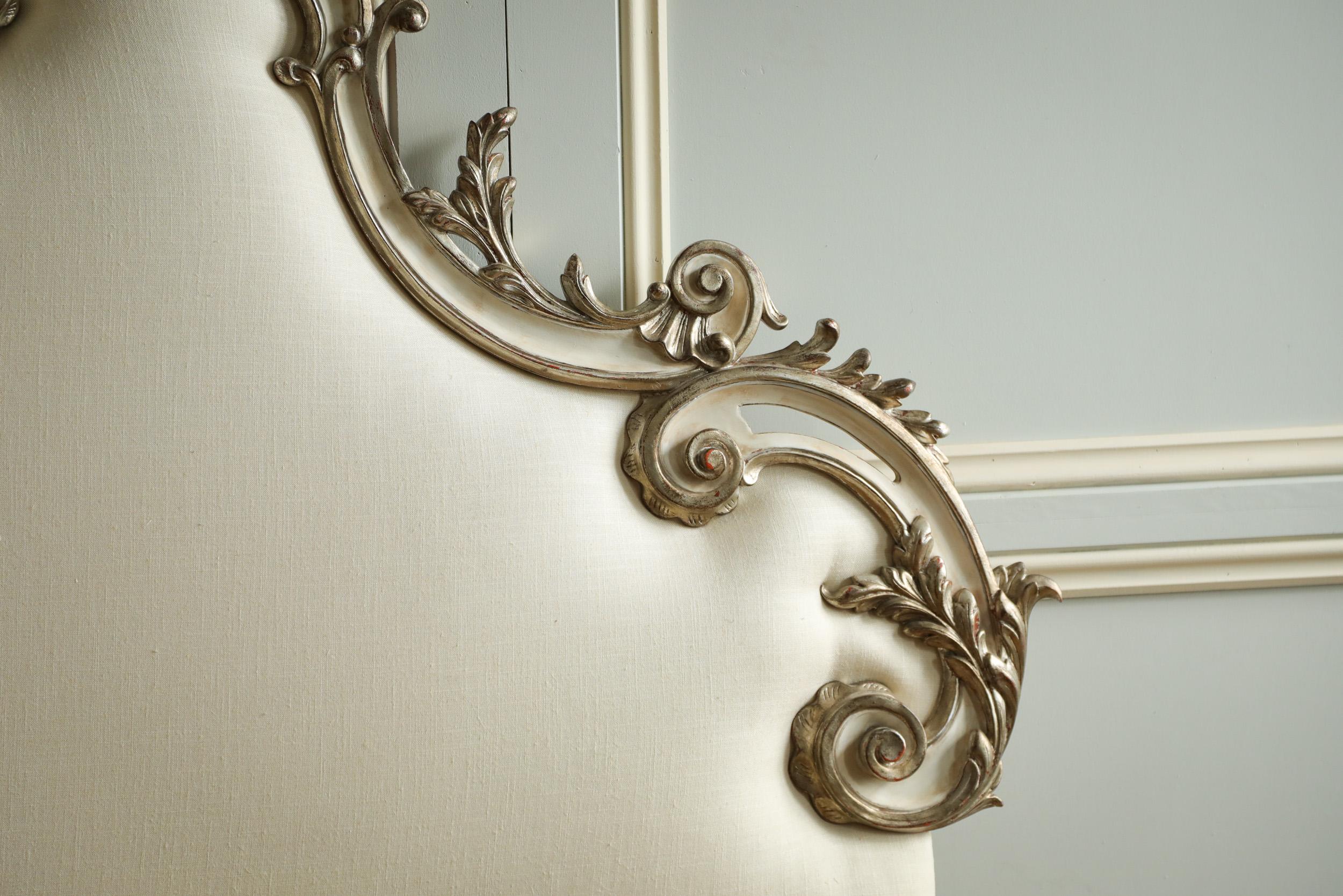 Rococo Headboard in Antique White with Silver Highlights For Sale 7