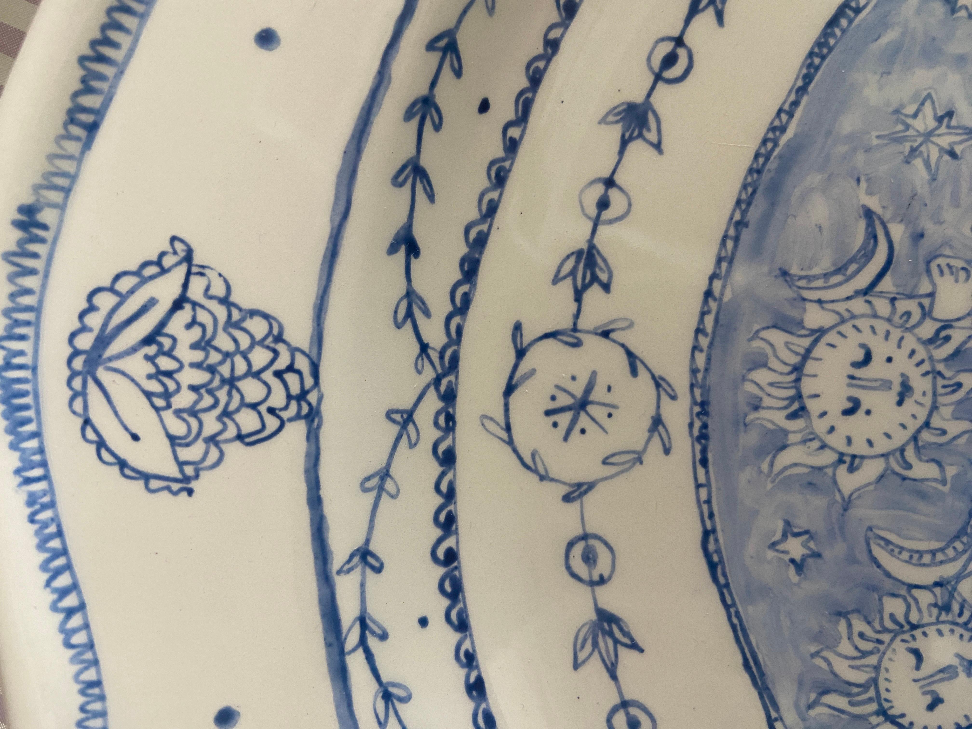 Glazed Rococo Inspired Hand Painted Platter For Sale