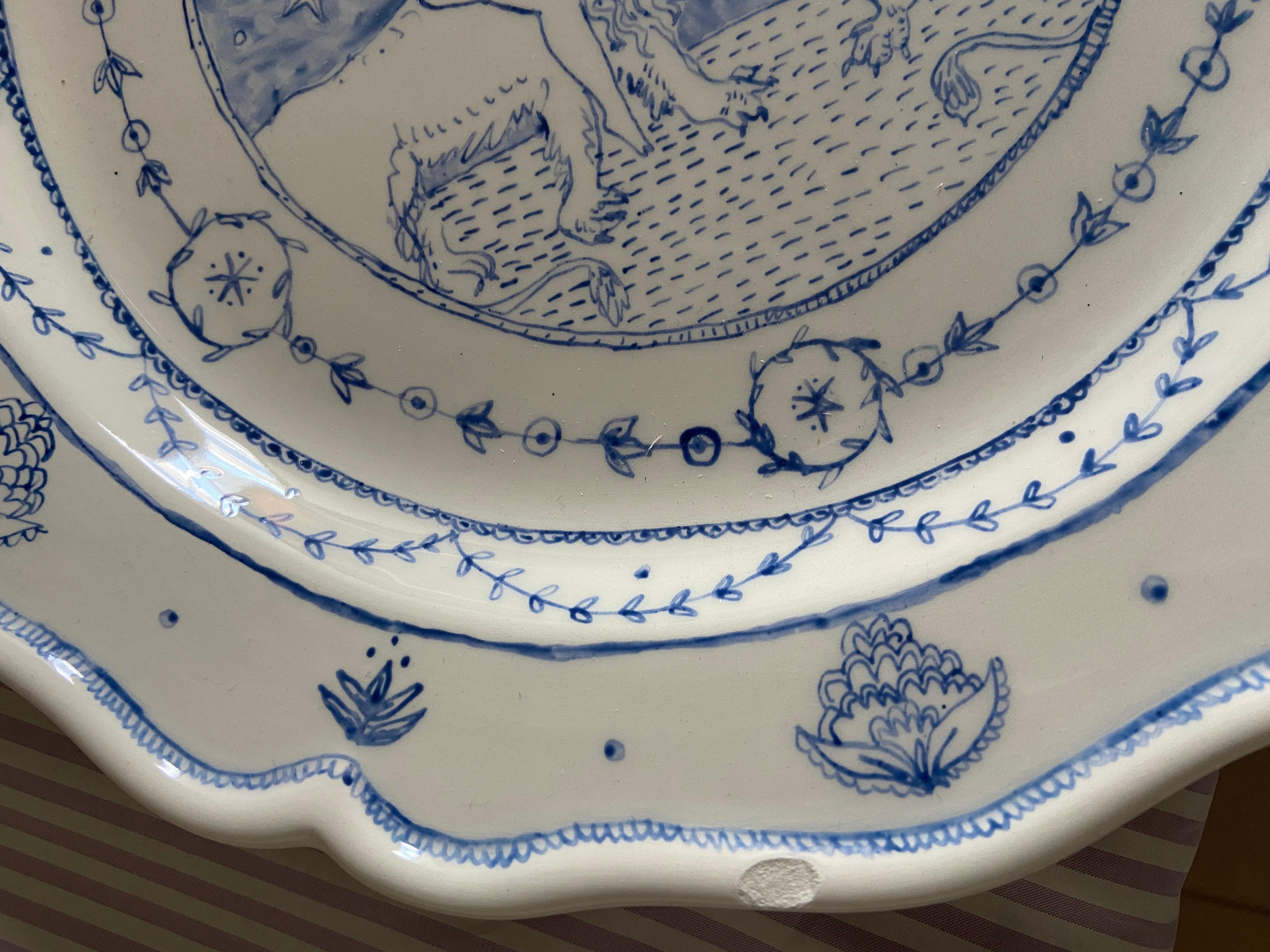 Ceramic Rococo Inspired Hand Painted Platter For Sale