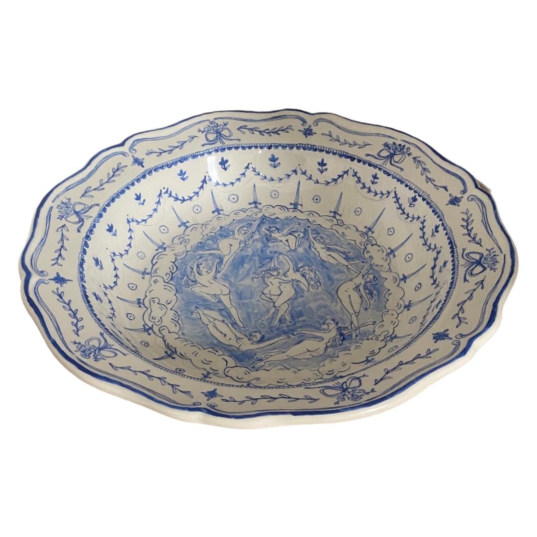 English Rococo Inspired Hand painted Shallow Bowl For Sale