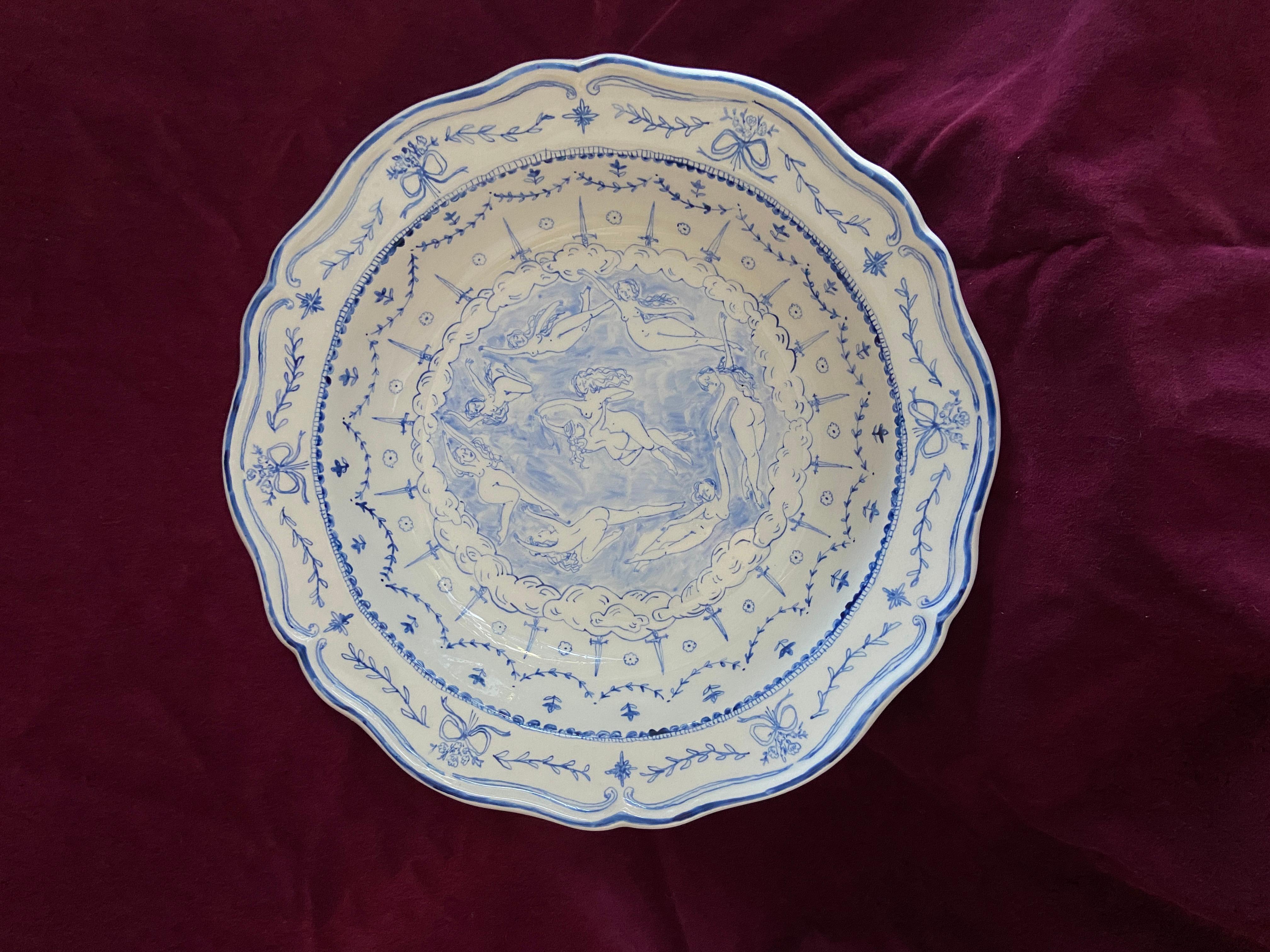 Hand-Painted Rococo Inspired Hand painted Shallow Bowl For Sale