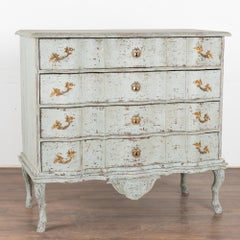 Rococo Large Blue Painted Chest of Four Drawers, Sweden circa 1780-1800